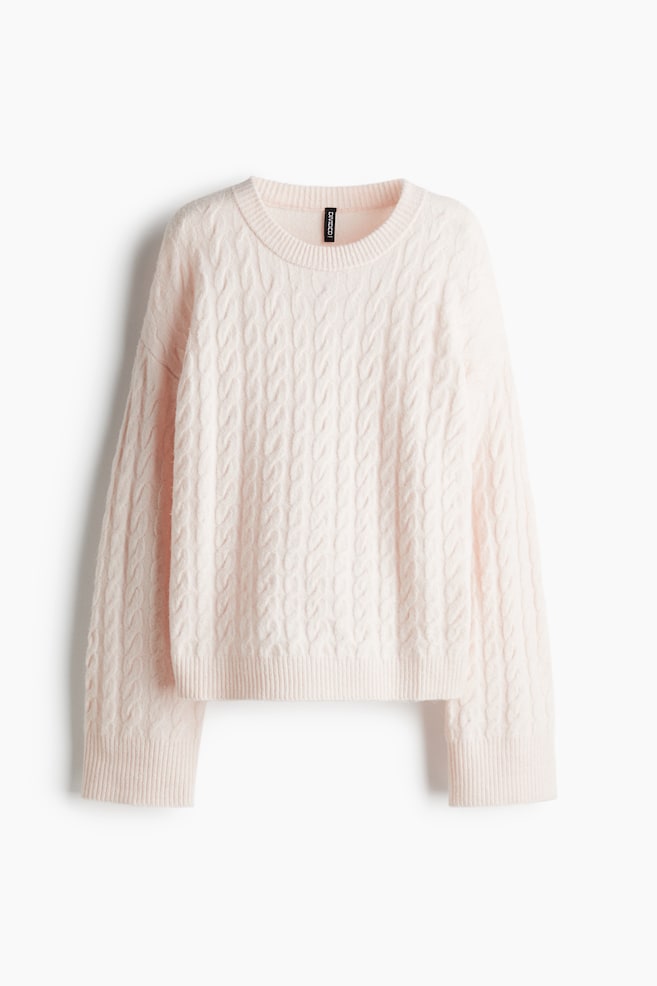 Pullover in maglia a trecce - Rosa chiaro - 1
