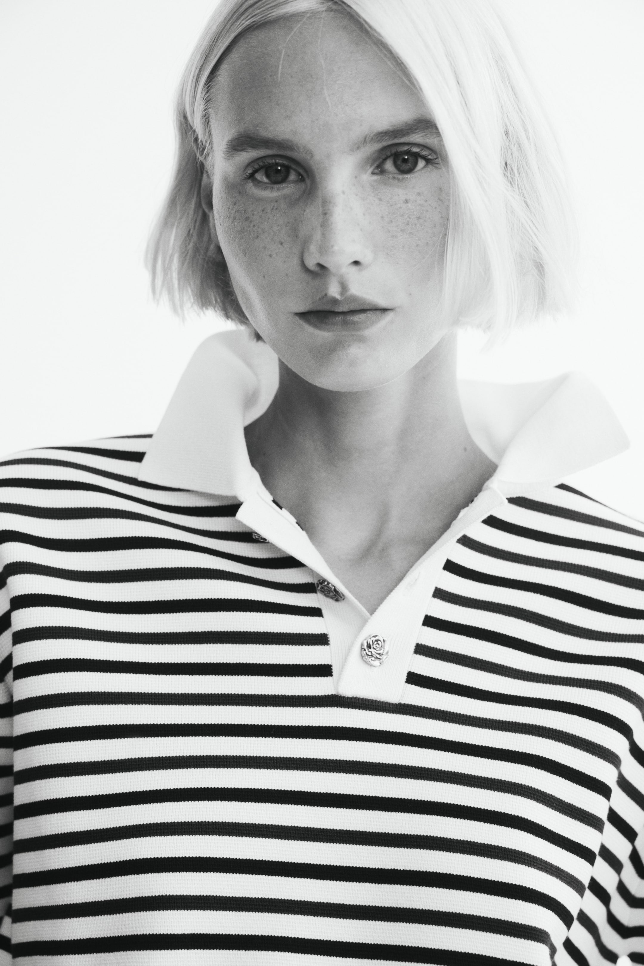 Fine-Knit Polo Shirt with Shoulder Pads