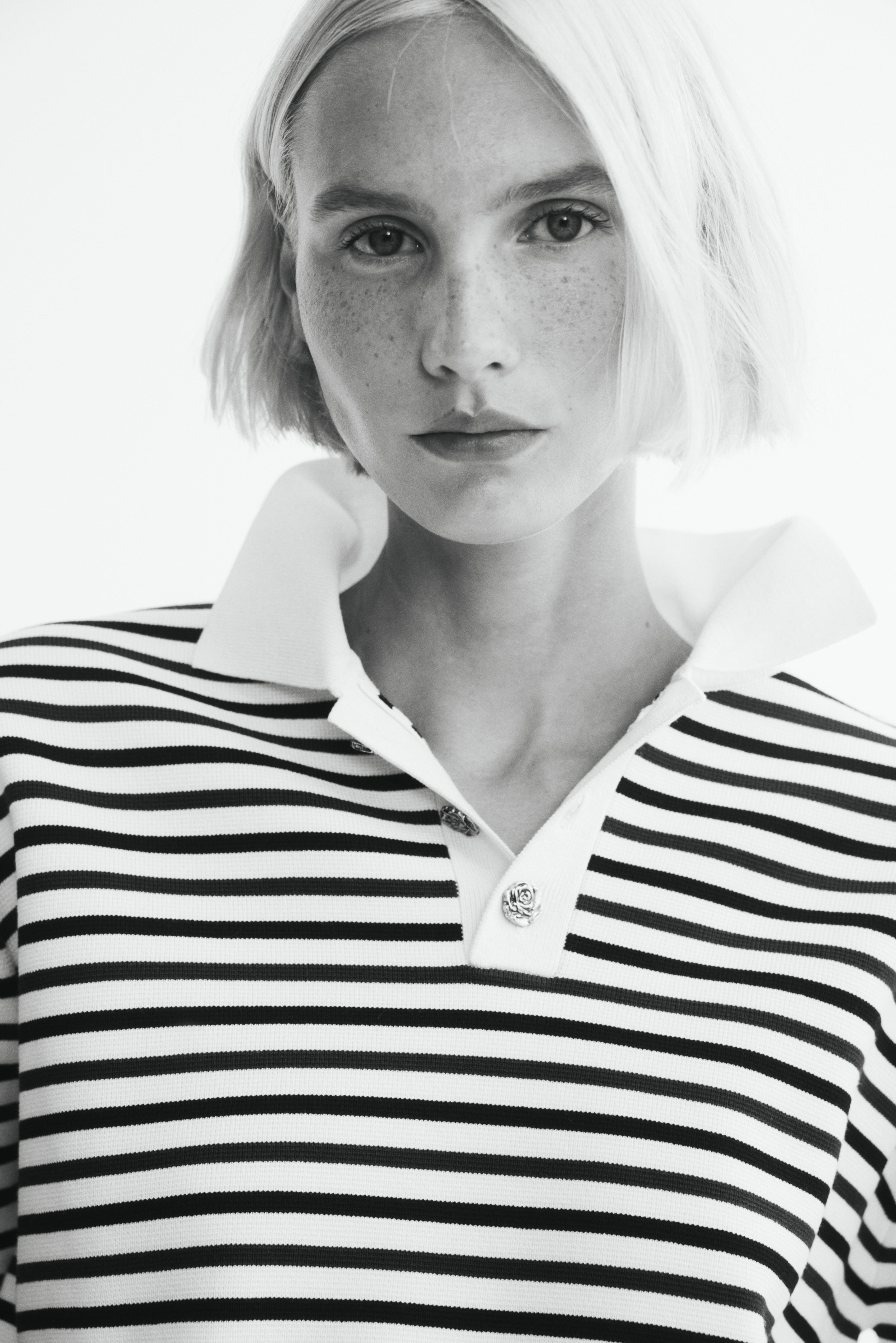 Fine-Knit Polo Shirt with Shoulder Pads