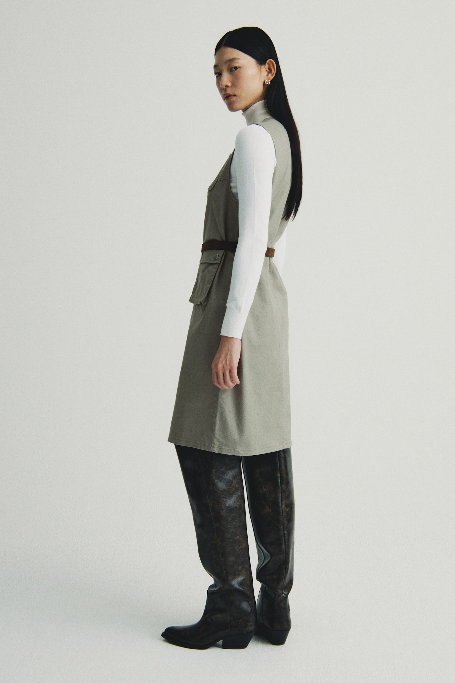 Váy túi hộp - Màu xanh kaki nhạt - 3