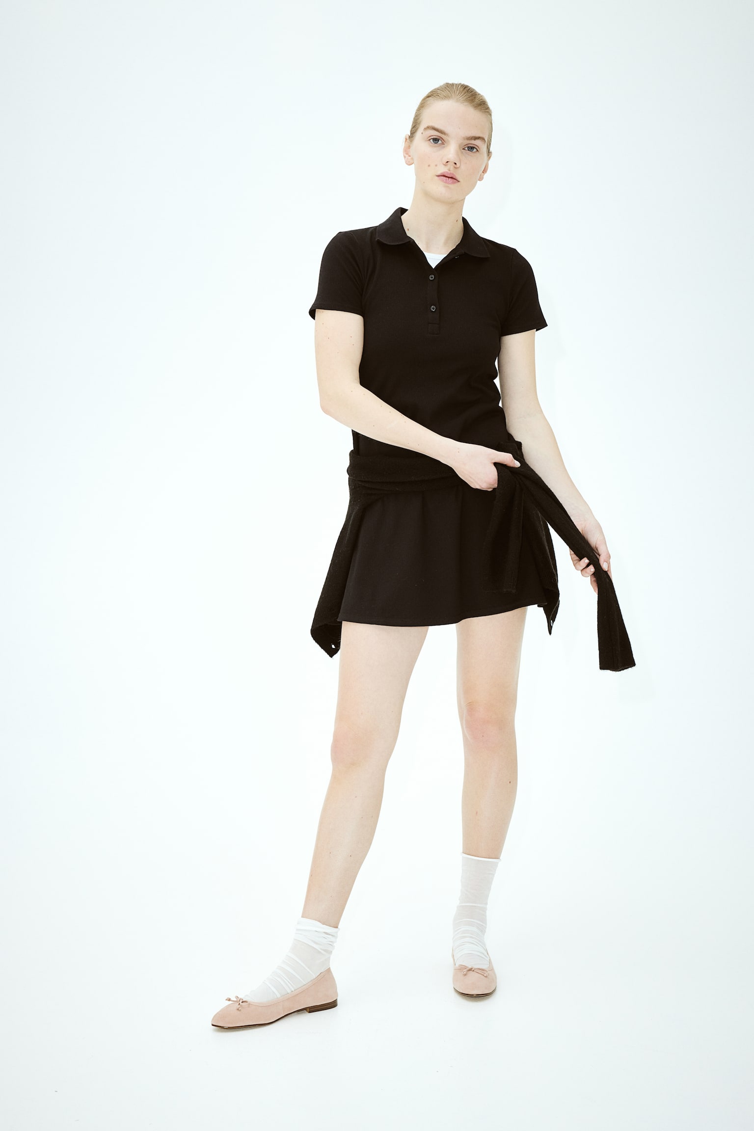 Collared ribbed dress - Black/Cream/Grey marl - 4