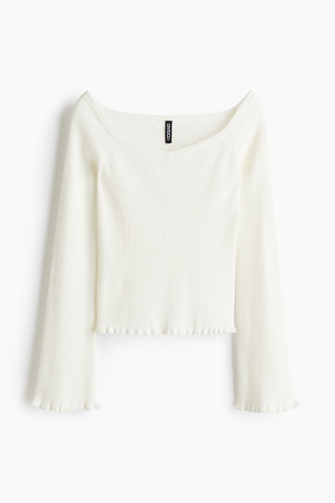 Rib-knit off-the-shoulder top - White/Bright red - 1