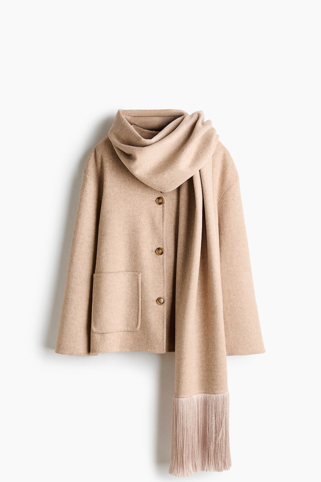 Handmade Wool-Blend Jacket with Scarf - Light beige - 1