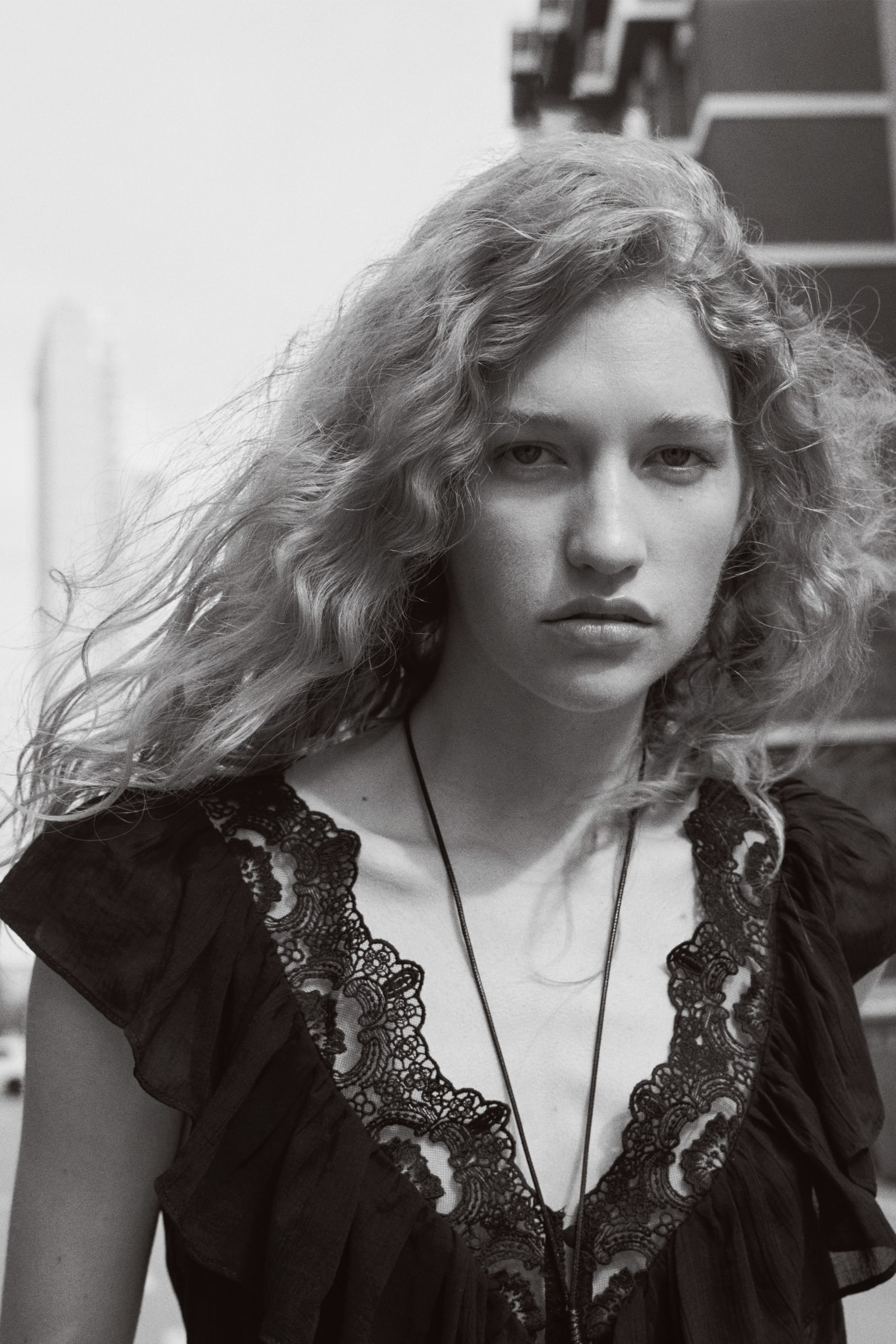 Flounce-trimmed lyocell top - Black - 6