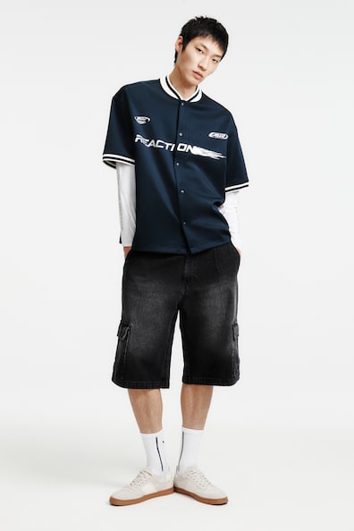 ルーズカーゴフィット カーゴデニムショートパンツ