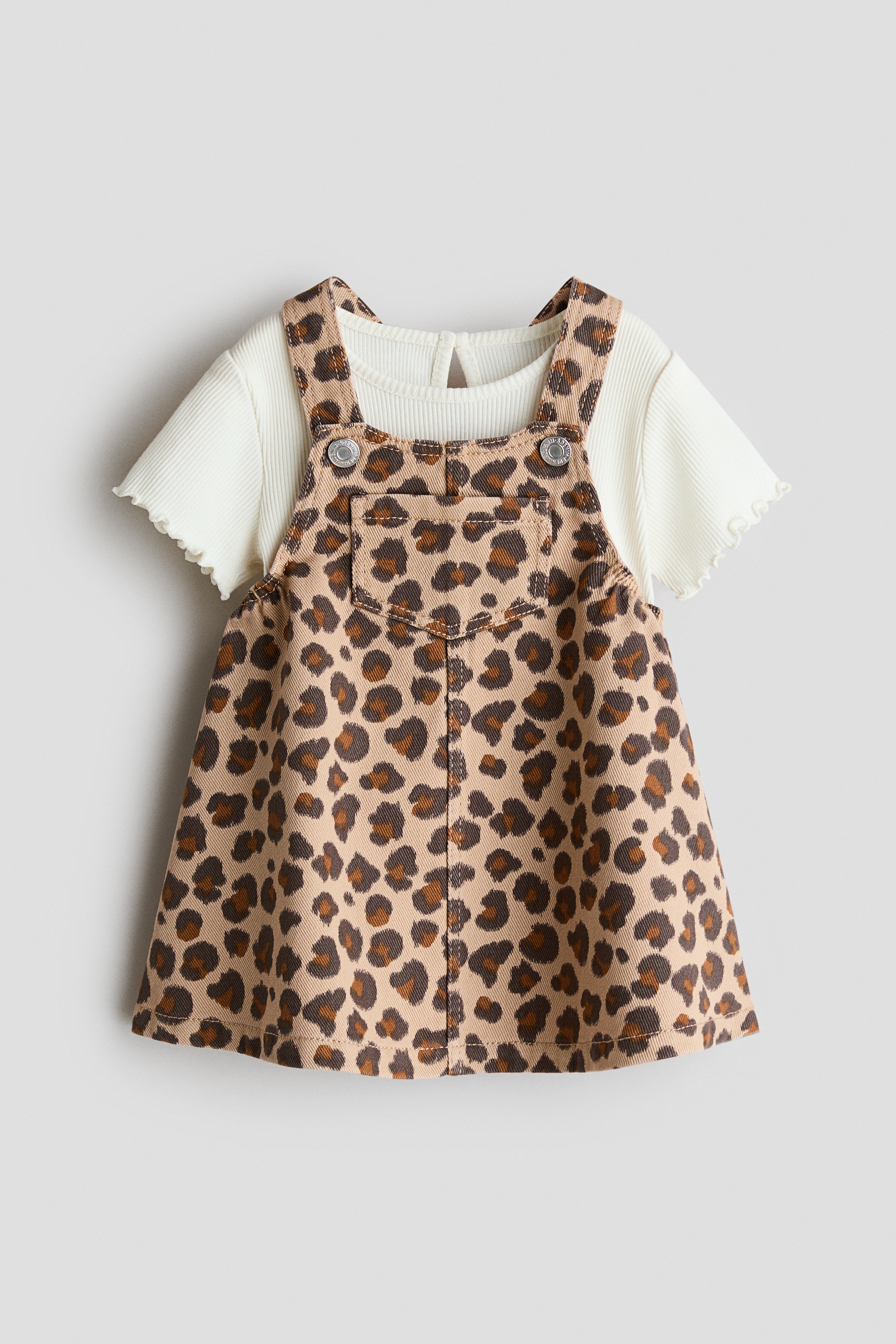 H & M – Tweedelige set – Salopettejurk en top – Beige/Luipaarddessin