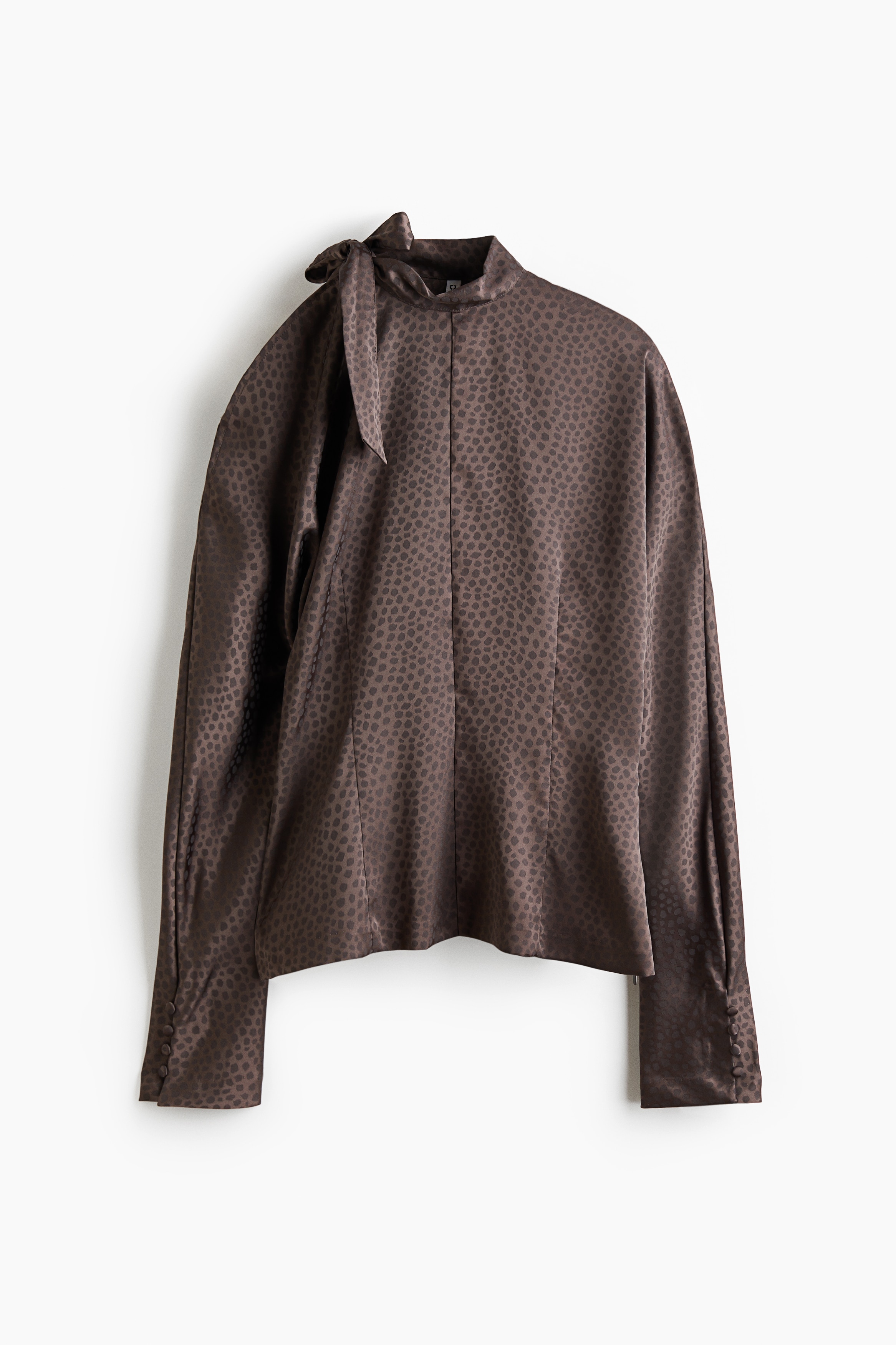 Jacquard-weave bow-collar blouse - Dark mole/Spotted