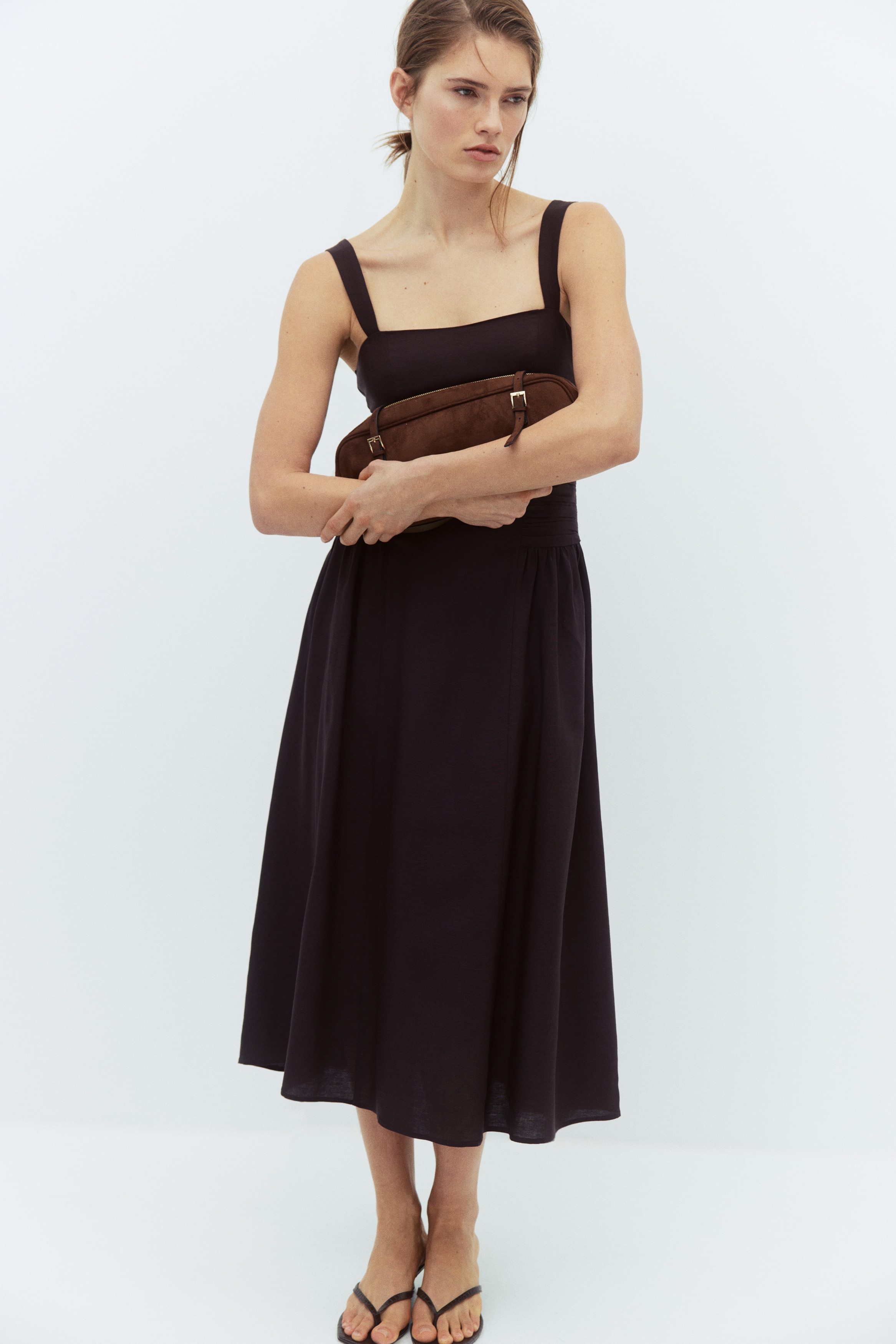 linen fitted maxi dress Irise Linen Maxi Dress in Navy main image 0