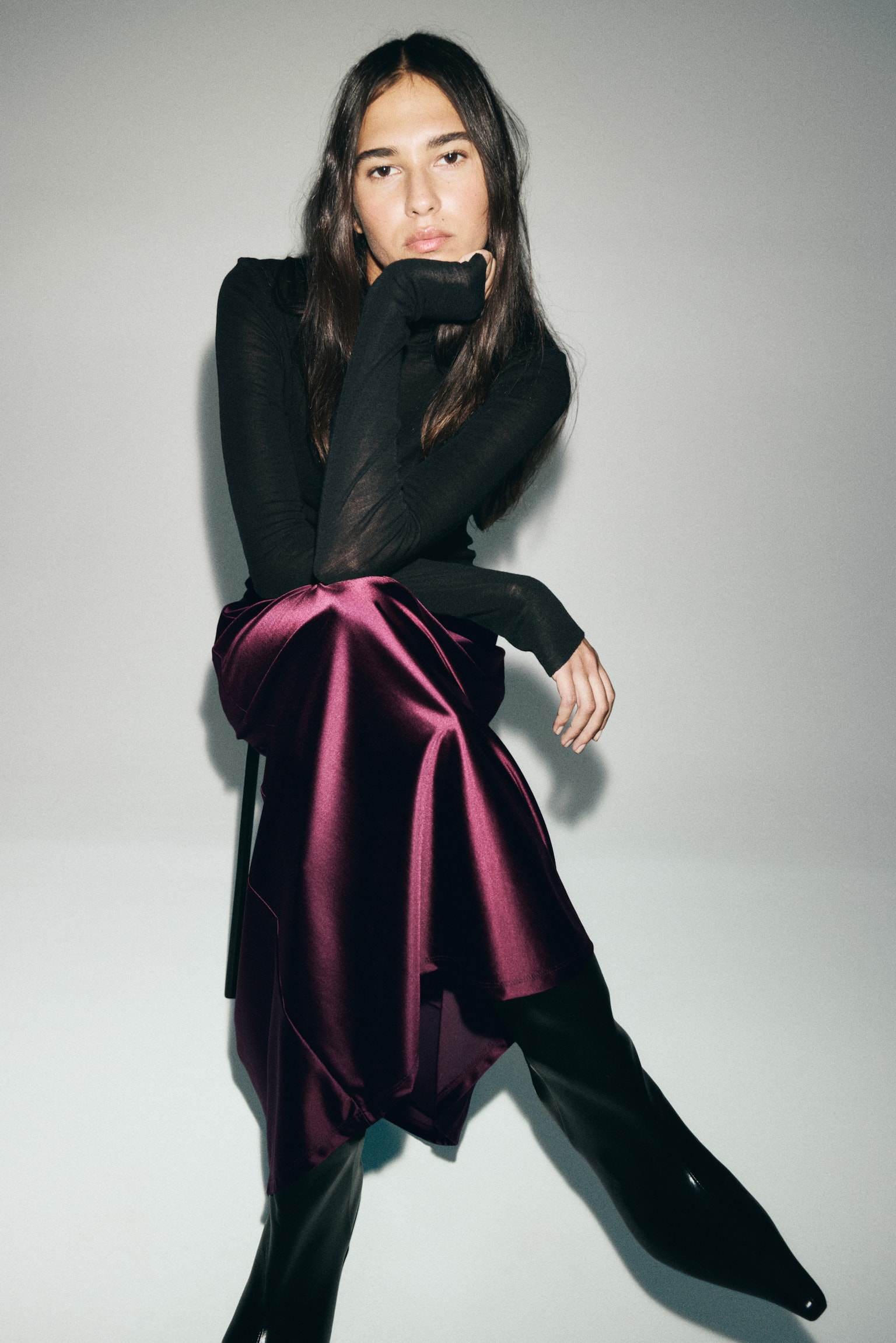 Drawstring-detail skirt - Burgundy/Black/Khaki green/Dark brown - 3