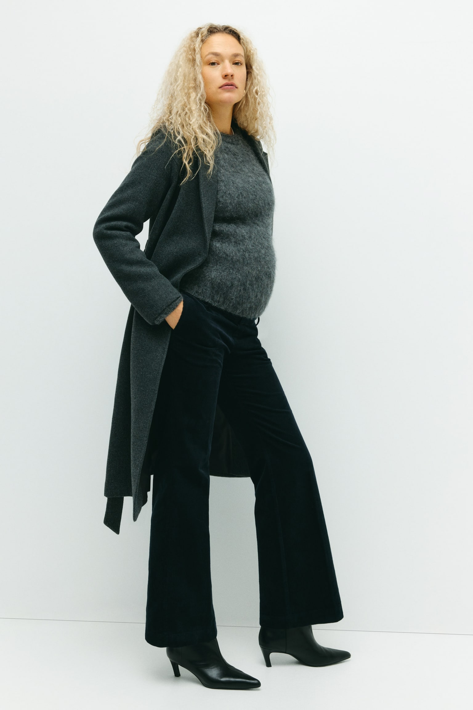 MAMA מכנסי קורדרוי מתרחבים - כחול נייבי/ירוק חאקי - 3