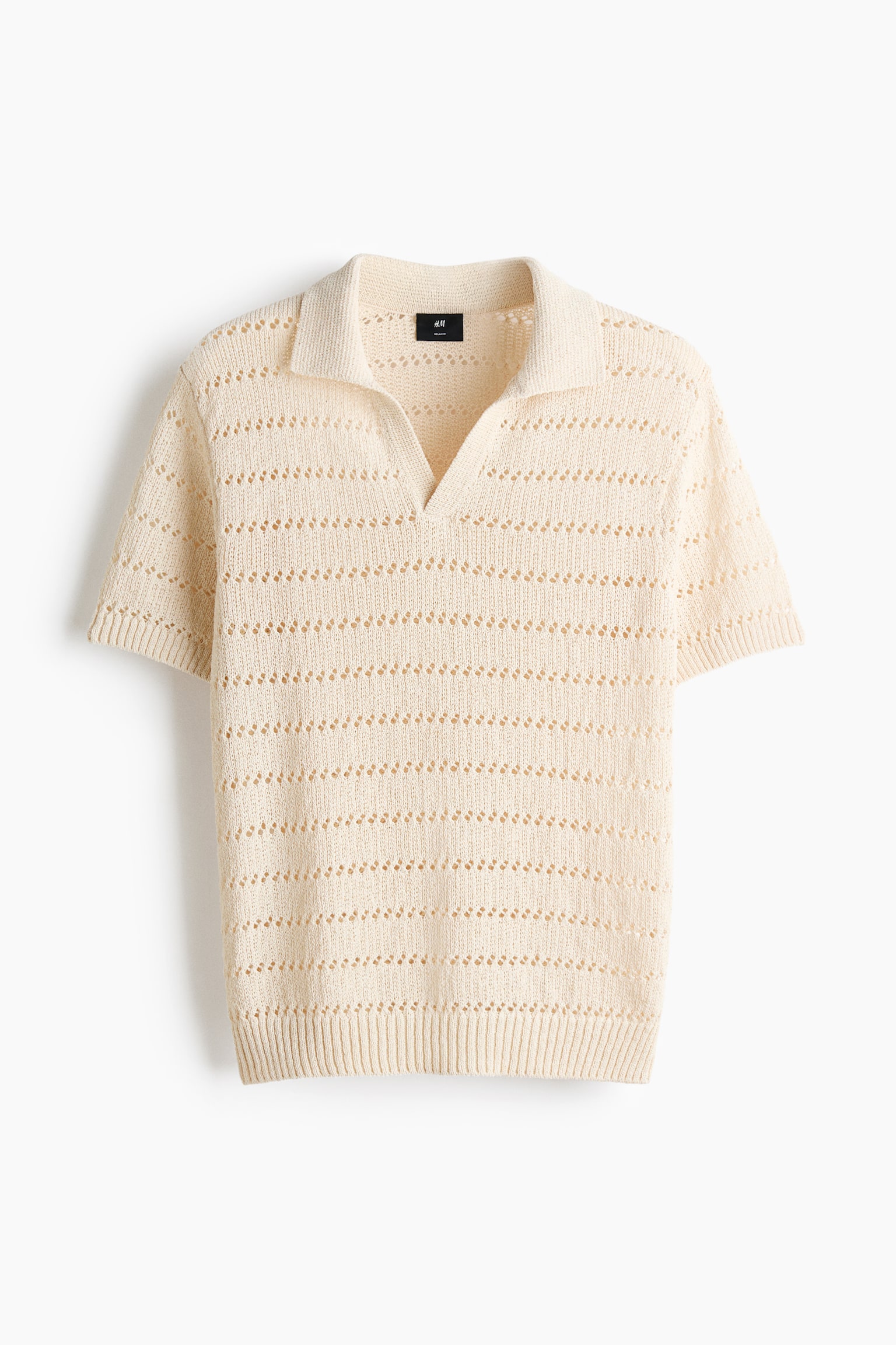 Relaxed Fit Hullstrikket polotrøye - Lys beige/Sort - 1