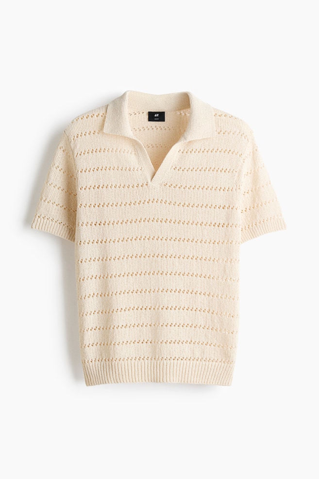 Polo in maglia traforata Relaxed Fit - Beige chiaro/Nero - 1