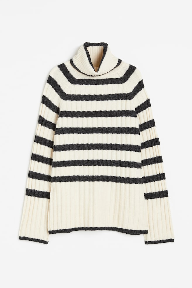 MAMA Polo-neck jumper - Cream/Striped/Black/Striped - 2