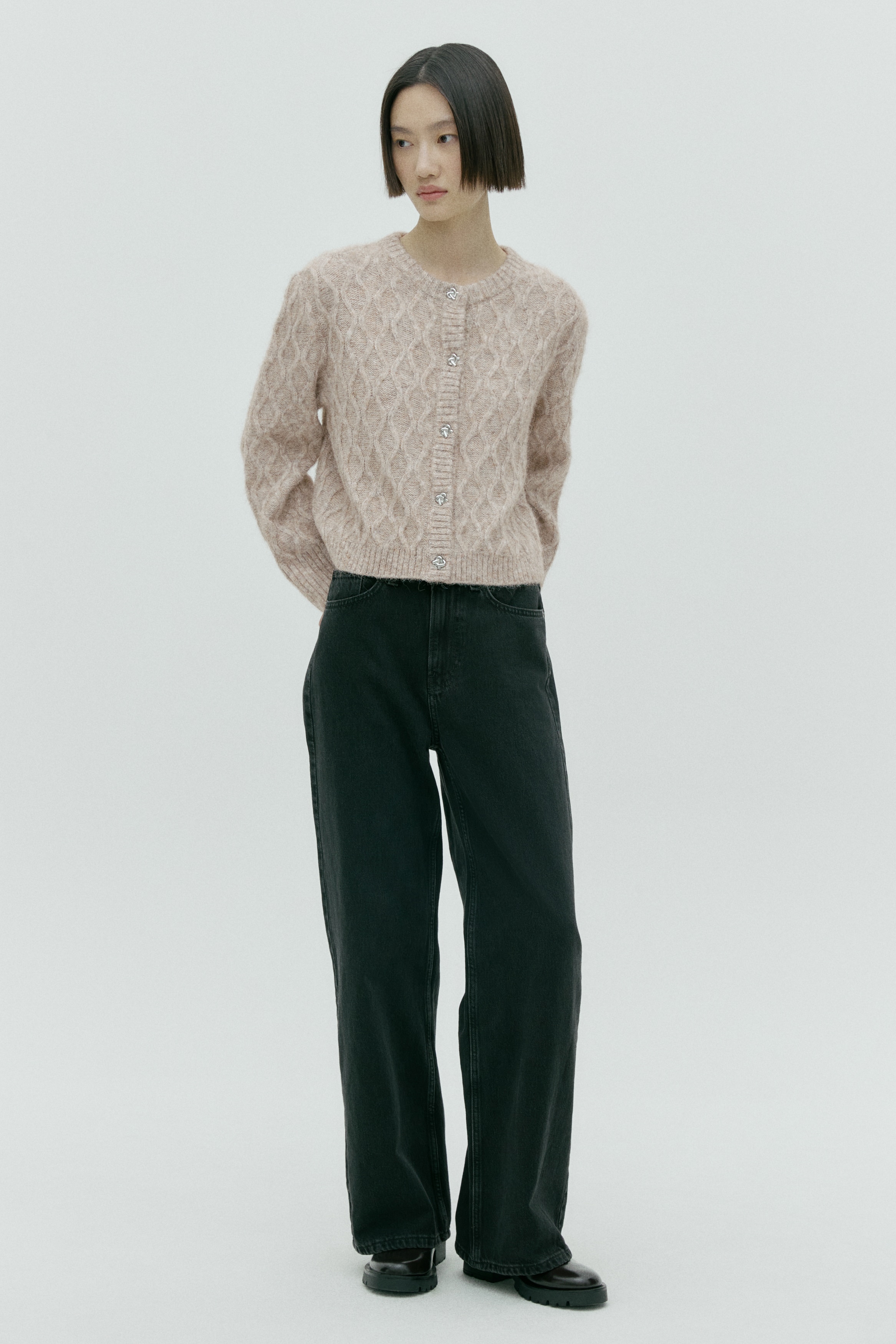 ケーブルニットカーディガン - グレーメランジ - レディース | H&M JP