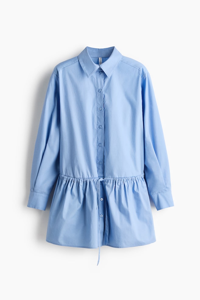 Vestido camisero de popelina con cordón de ajuste - Azul claro - 1