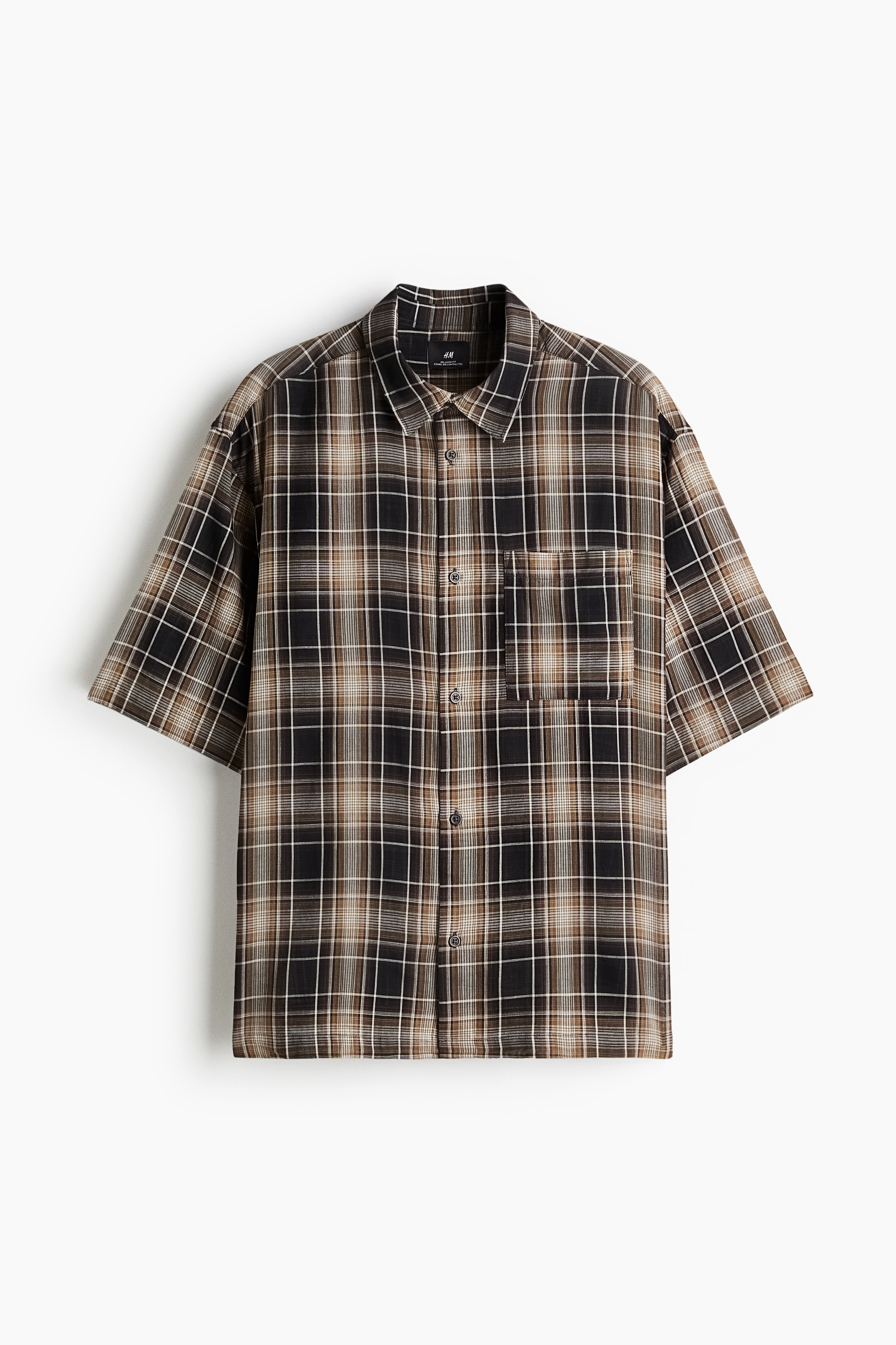 Relaxed Fit Short-sleeved shirt - Brown/Checked/Beige/Brown checked/Beige/Checked