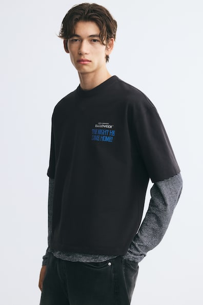 オーバーサイズフィット ボクシープリントコットンTシャツ