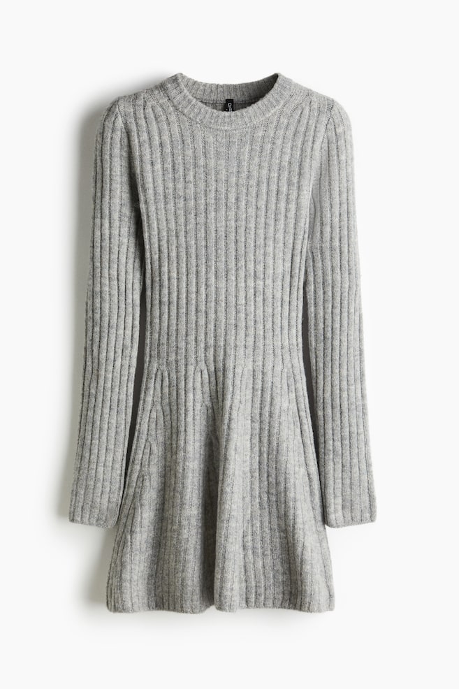 Rib-Knit Dress - Gray melange/Black - 1