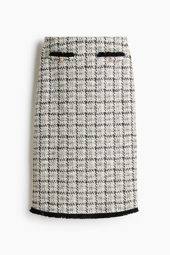 Bouclé-Knit Skirt with Fringe - Cream/checked - 1