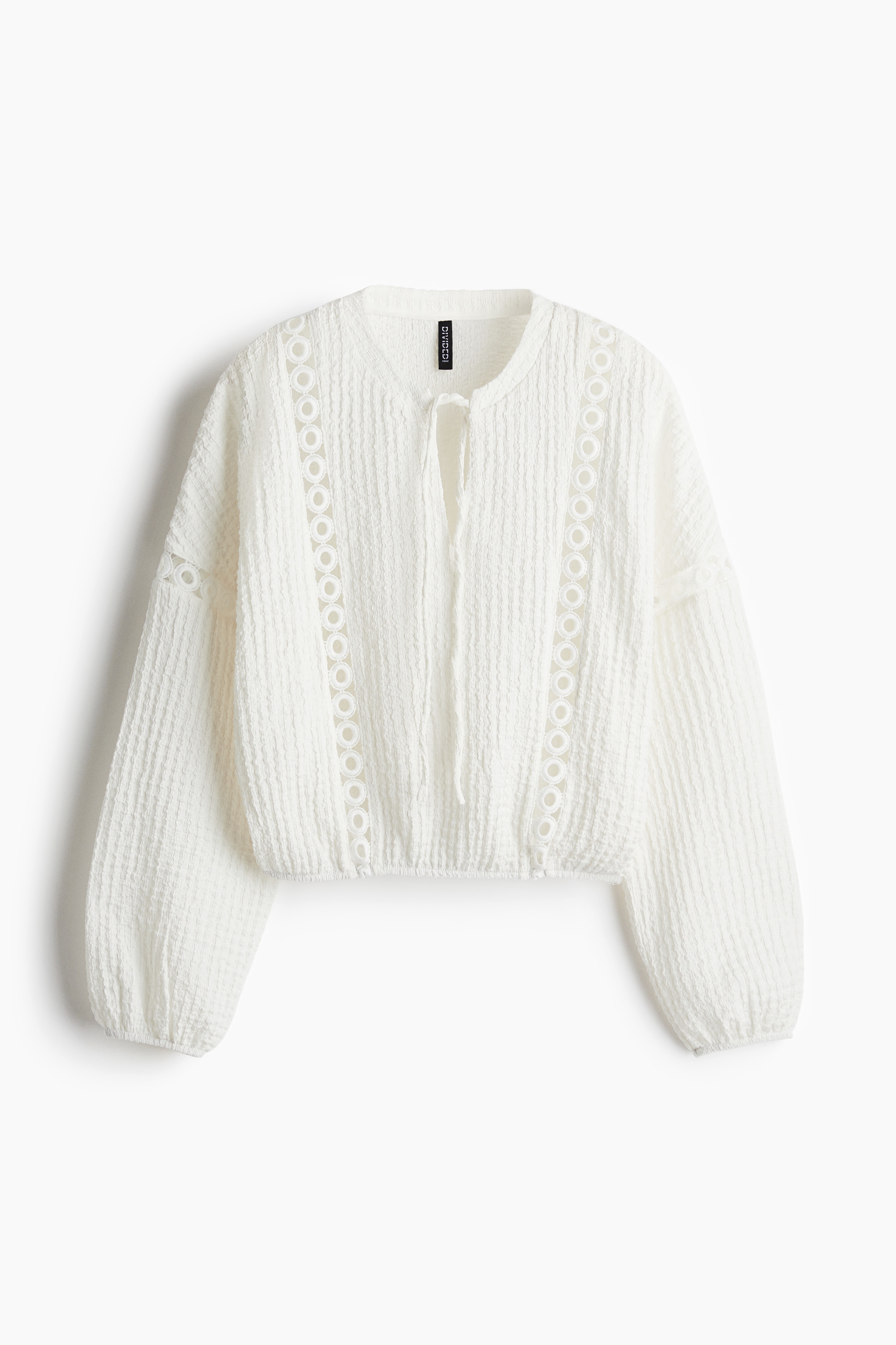 Naborana bluza s čipkanim umecima - Krem/Crna