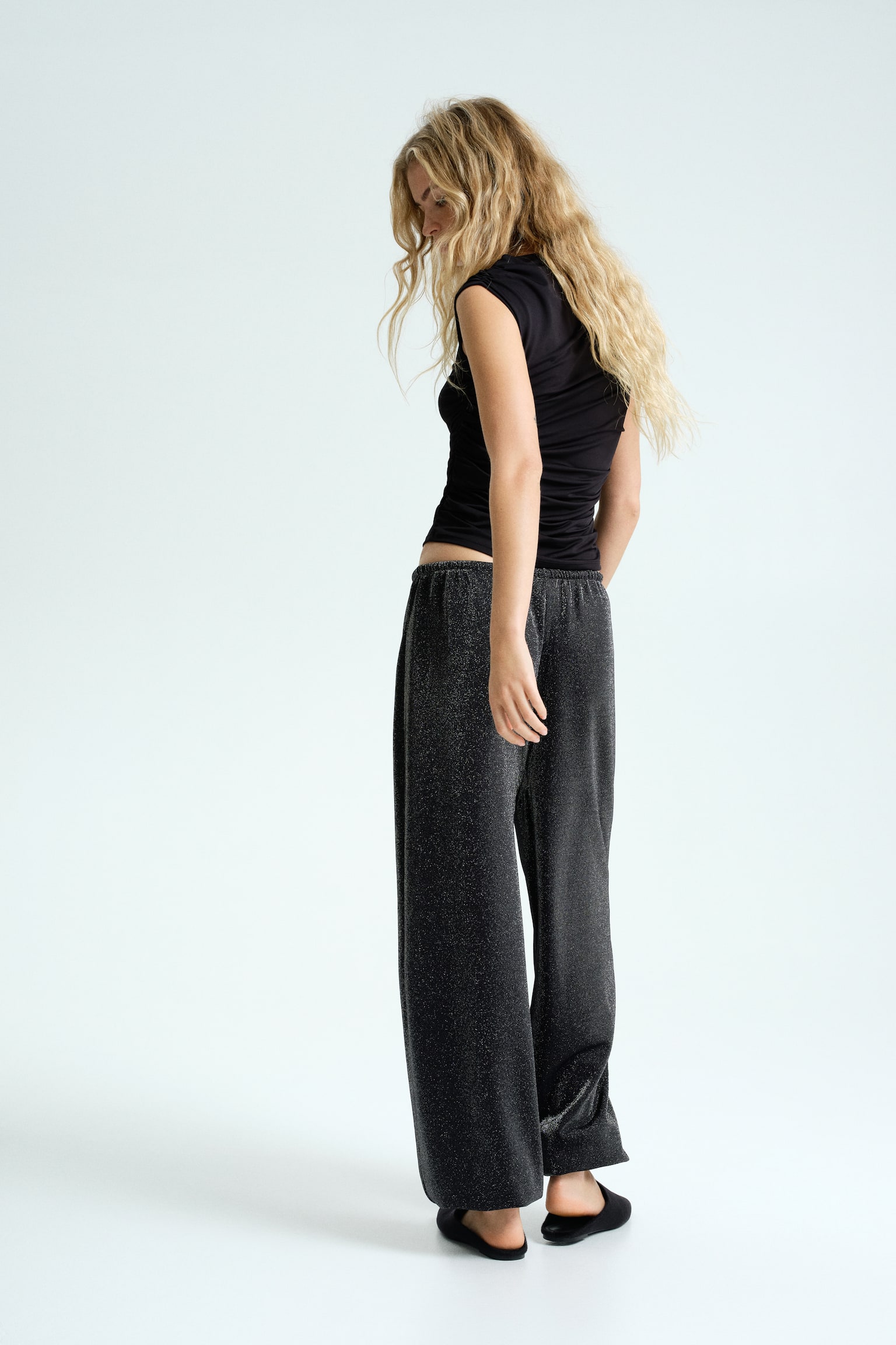 Παντελόνι με όγκο και χρυσοκλωστή - Μαύρο - 3