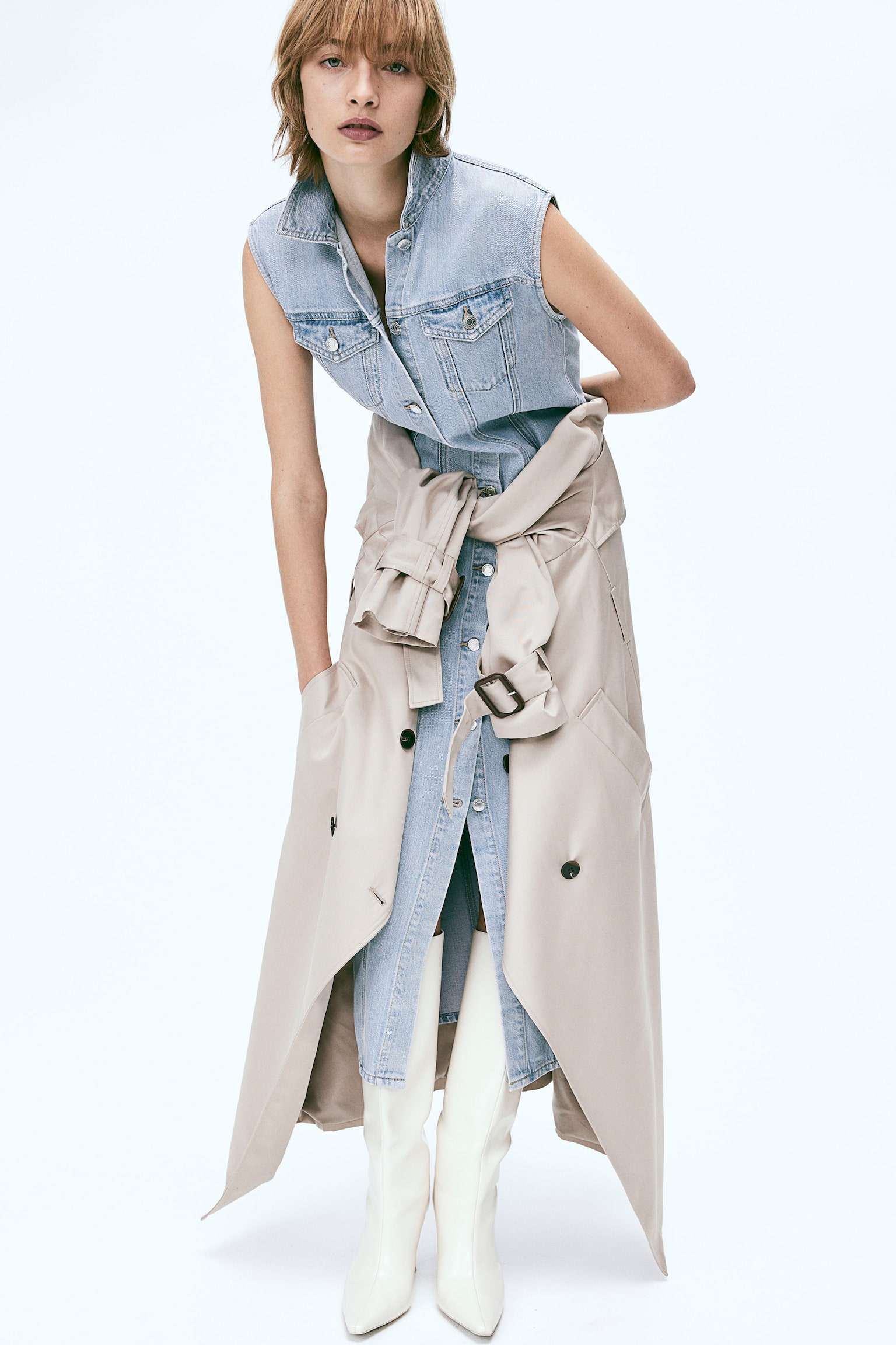 Sleeveless Denim Dress - Light denim blue - 1