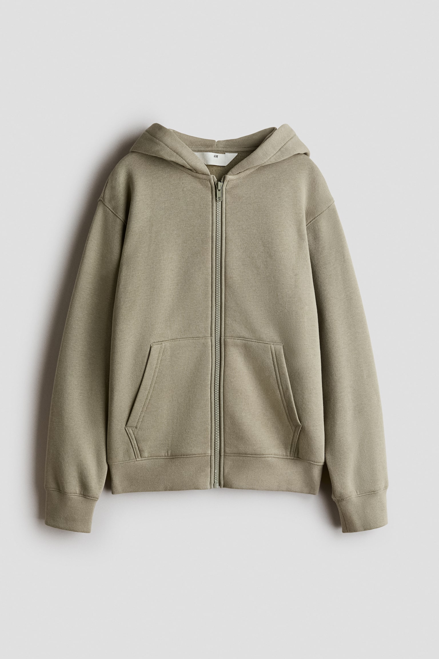 Sudadera con zíper e interior peinado - Verde caqui claro/Negro/Gris claro
