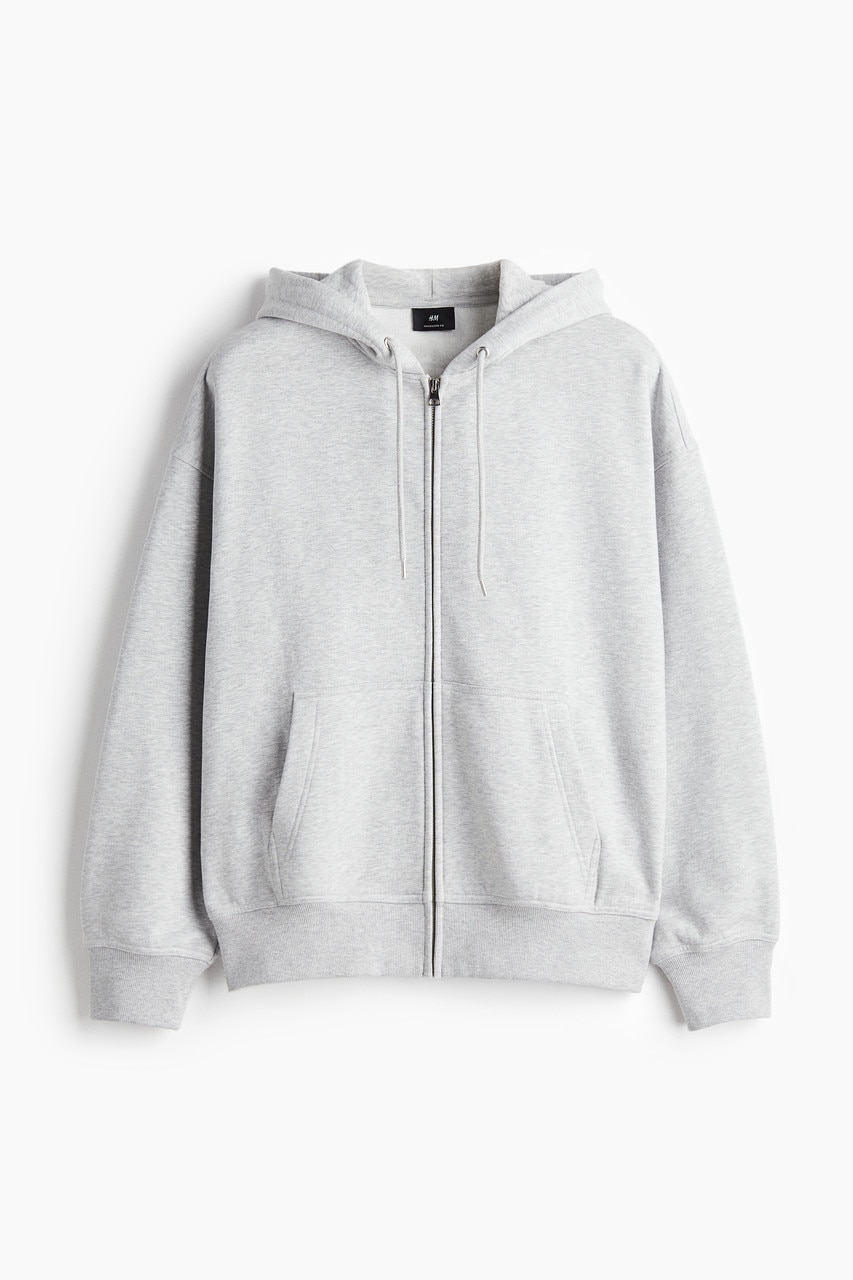 Oversized Fit Zip-through hoodie - Grey marl/Black/Plum purple