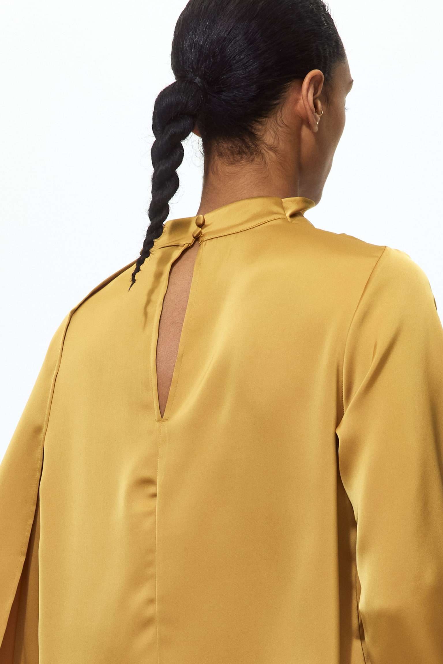 Blusa de satén con detalle de chal - Amarillo mostaza/Beige claro - 4