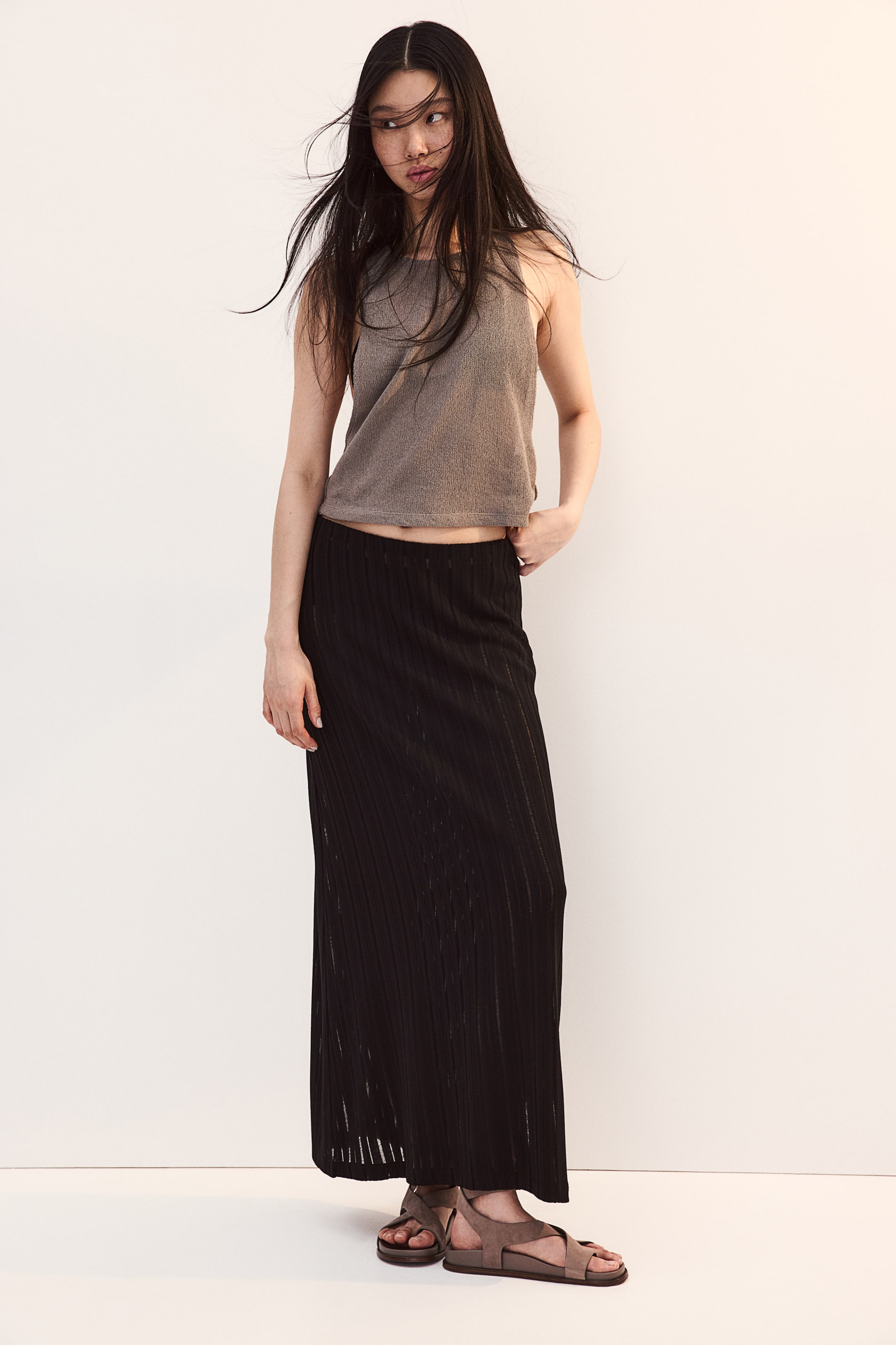 Ladder-stitch-look Knit Skirt