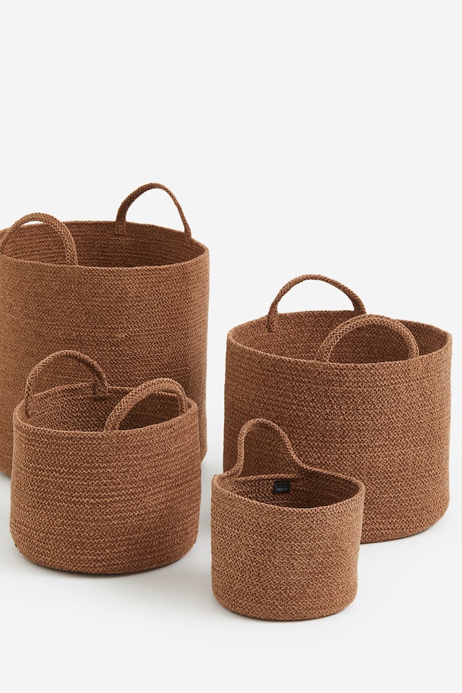 Cotton storage basket - Brown/Light beige/Black/Black/White striped/dc - 3
