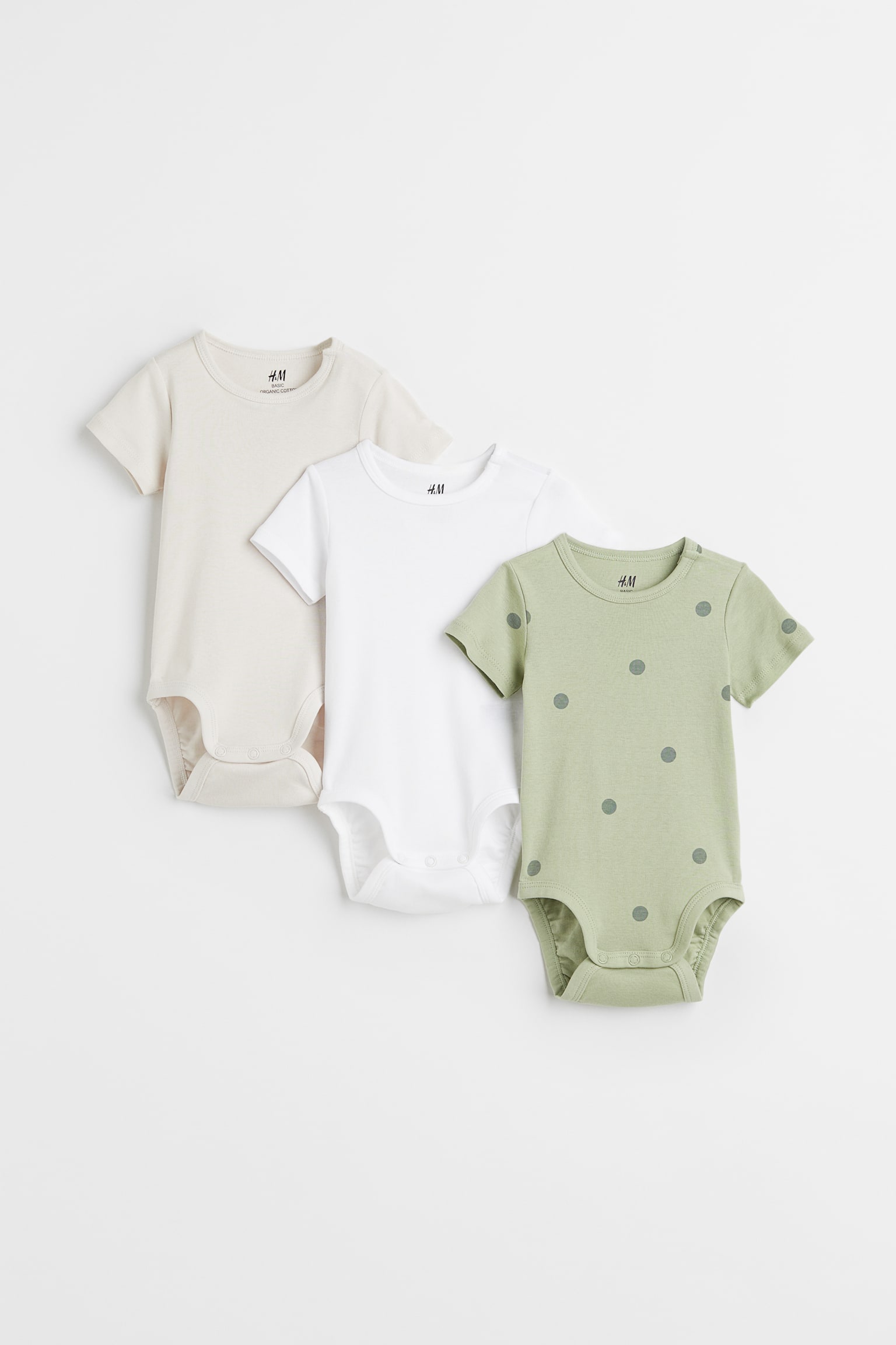 3-pack Short Sleeve Bodysuits - Light green/Spot/Dark pink/Spot - 1