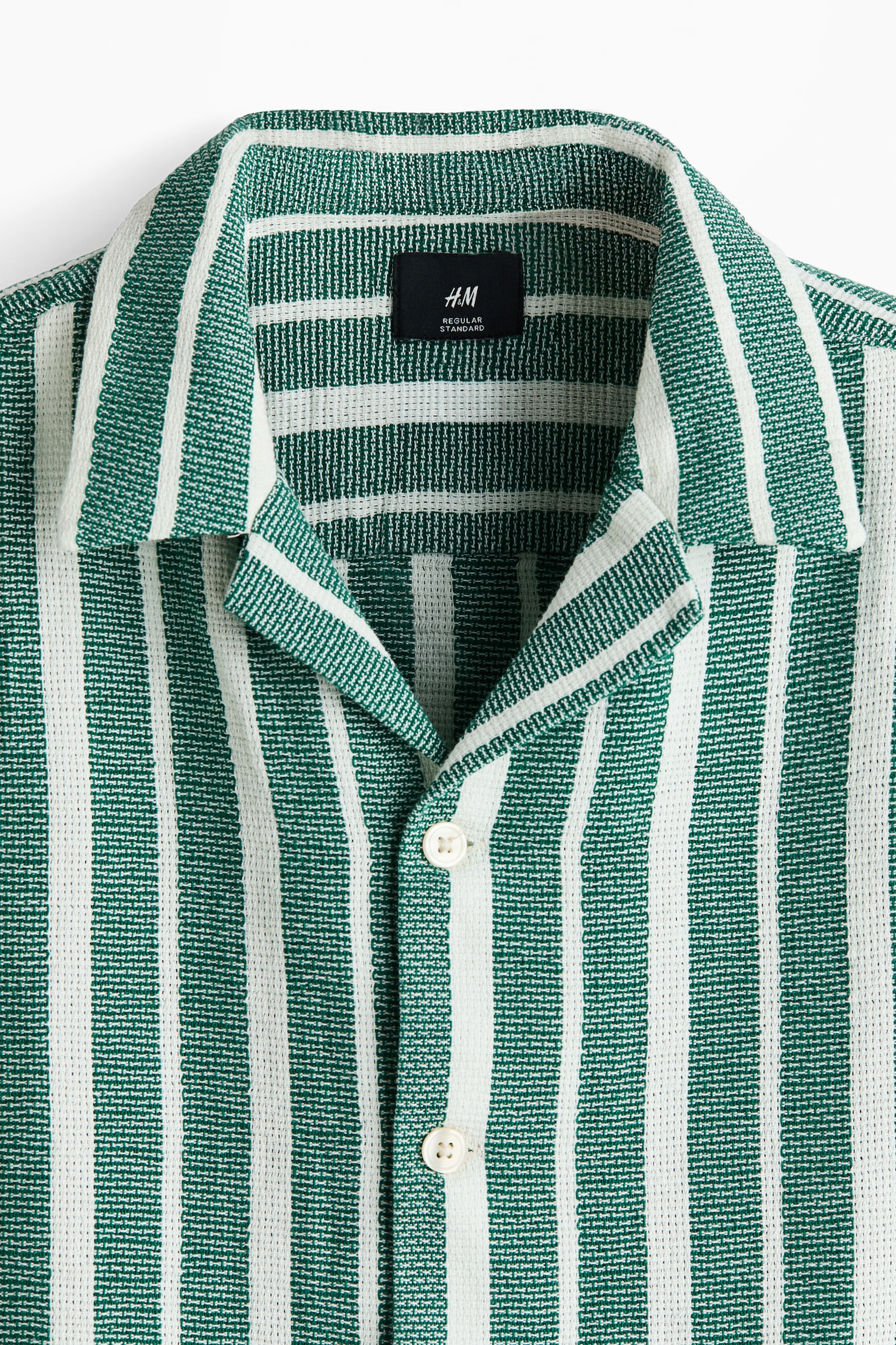 Мужская рубашка H&M Regular-Fit, цвет: Зелёный / Белый полосатый — фото 2