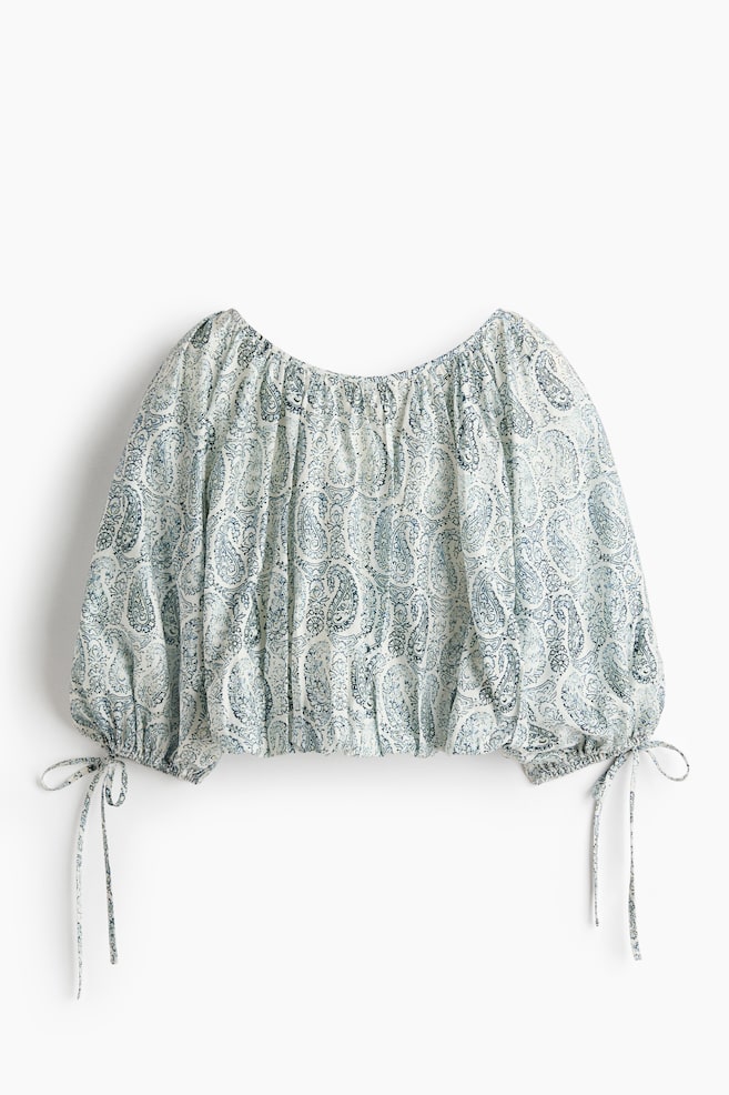 Oversized Tie-Detail Blouse - Light blue/paisley/White - 1