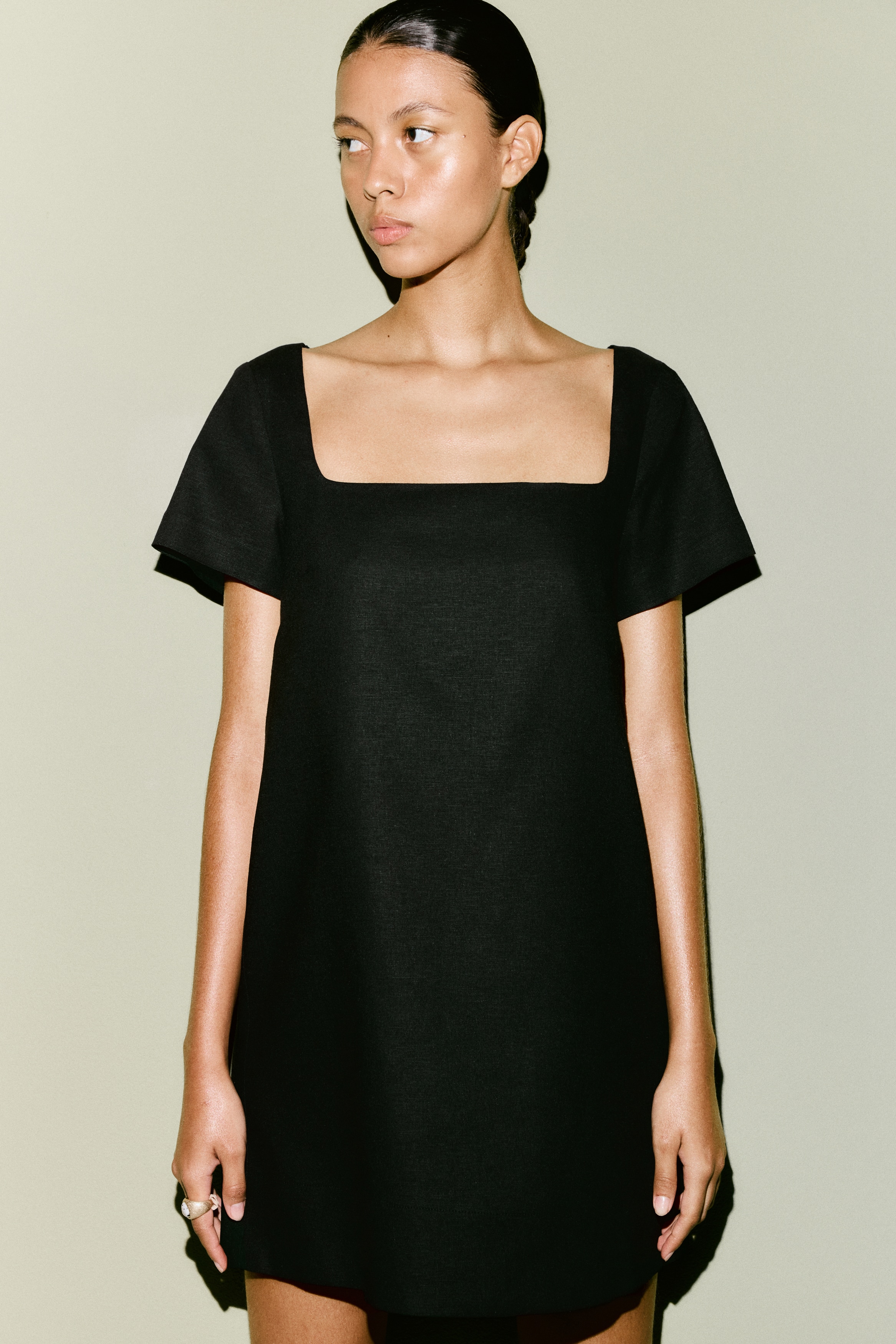 black a line skirt dress Black Floral Printed Skirt Racer Neck A-Line Midi Dress 10 main image 1
