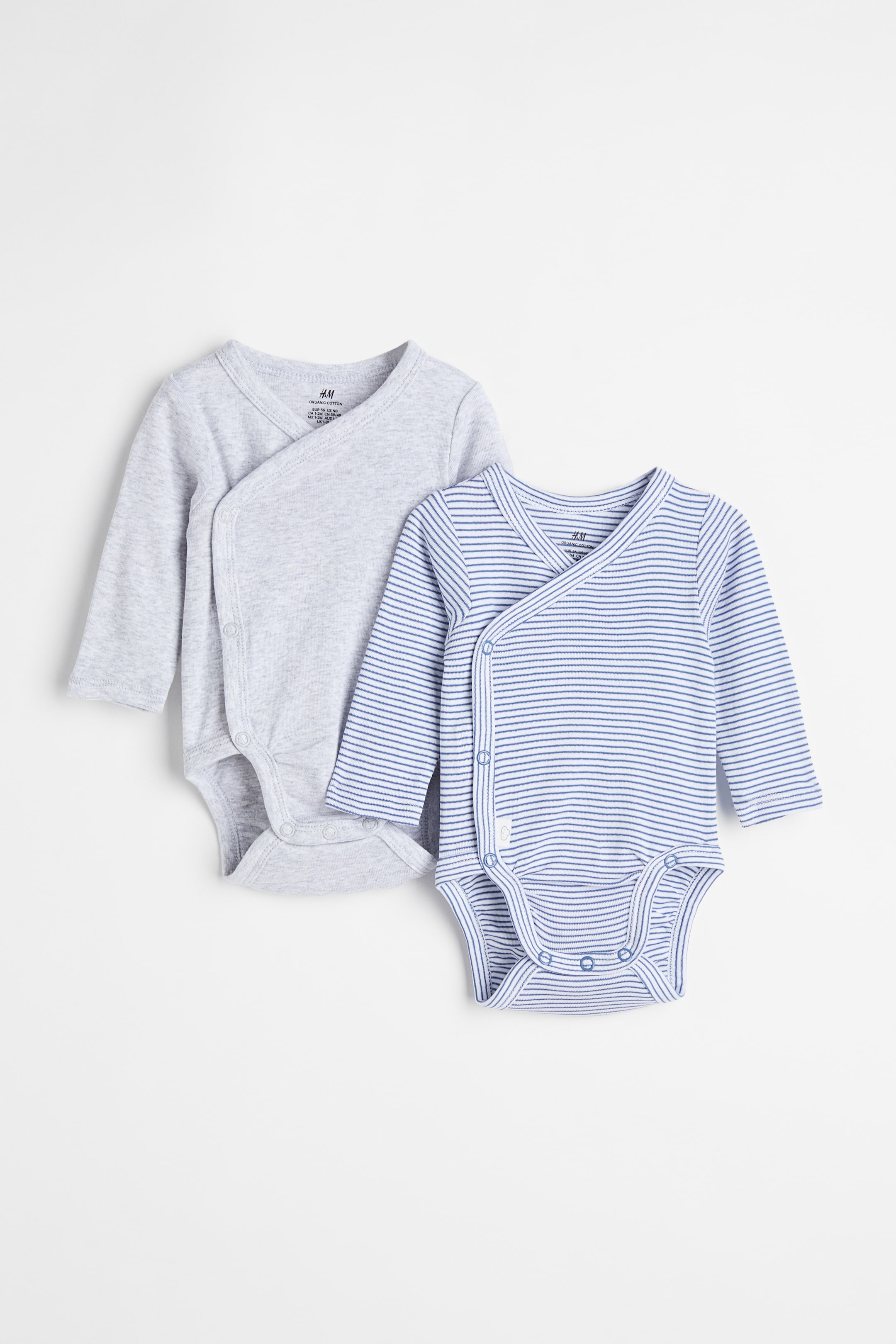 Visa större bild: 2-pack omlottbody - Blårandig/Gråmelerad - BARN | H&M SE 1