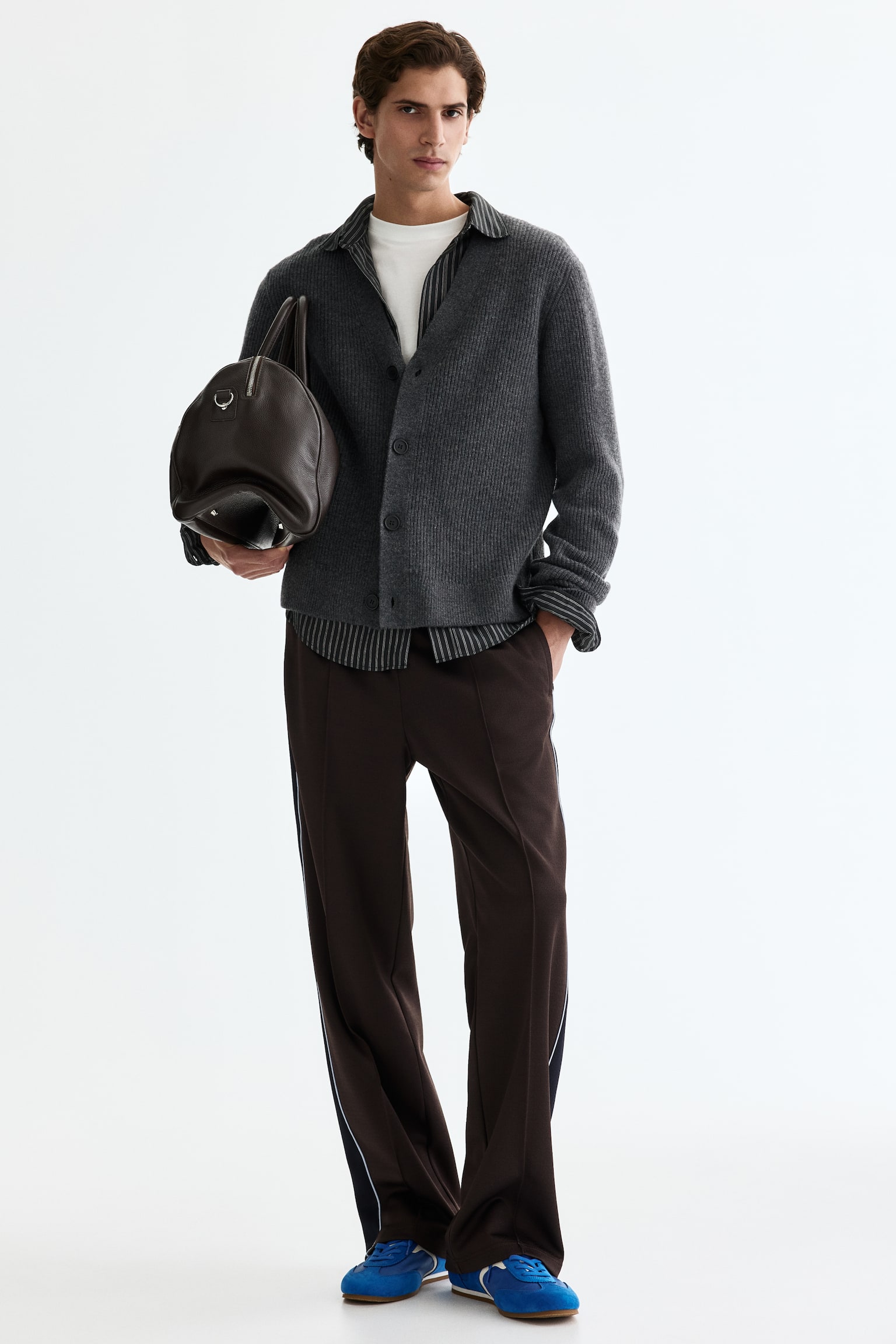 Relaxed Fit track pants - Brown/Stripes/Navy blue/Stripes - 1