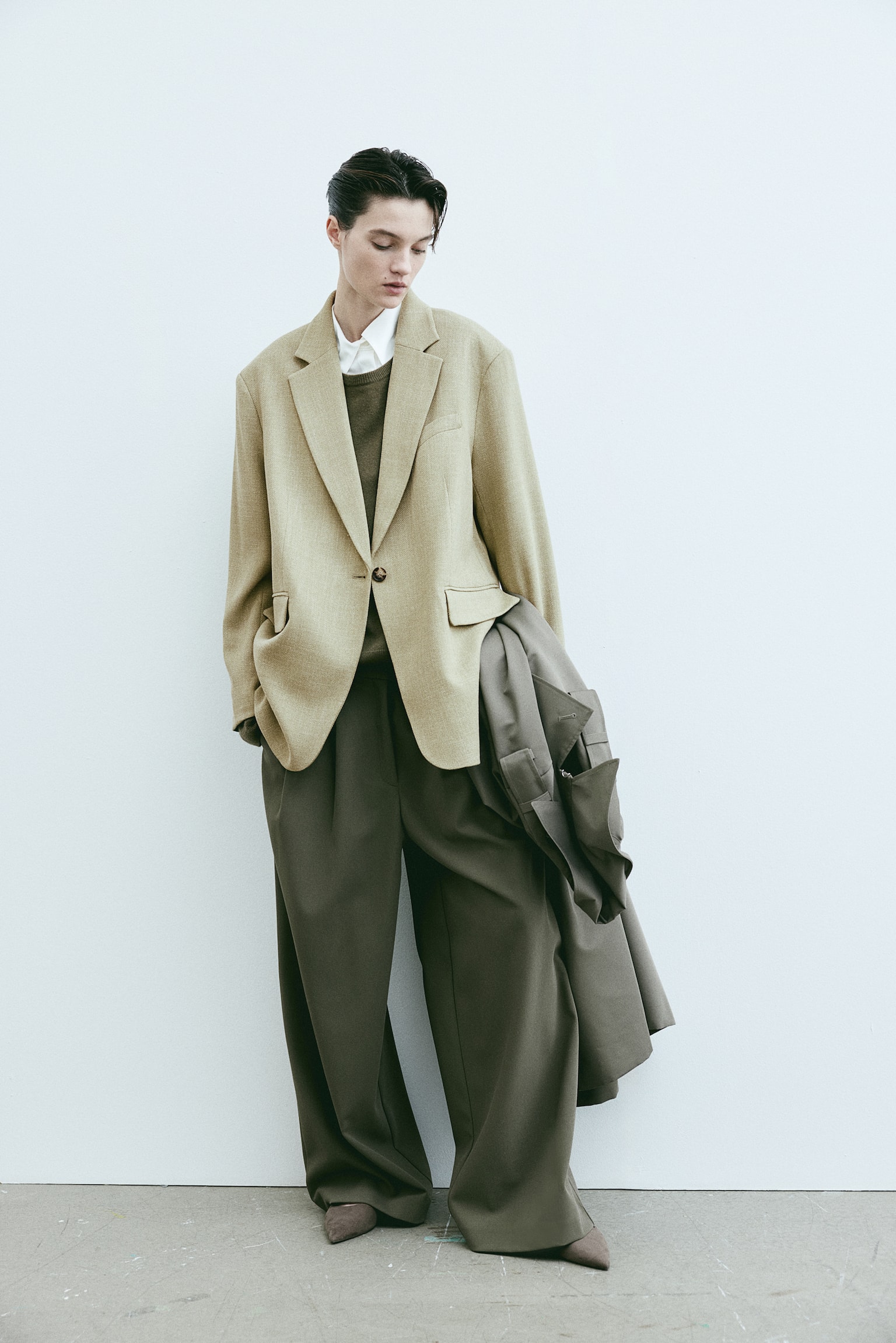 Oversized Blazer - Light khaki green/Cream/Dusty blue - 1