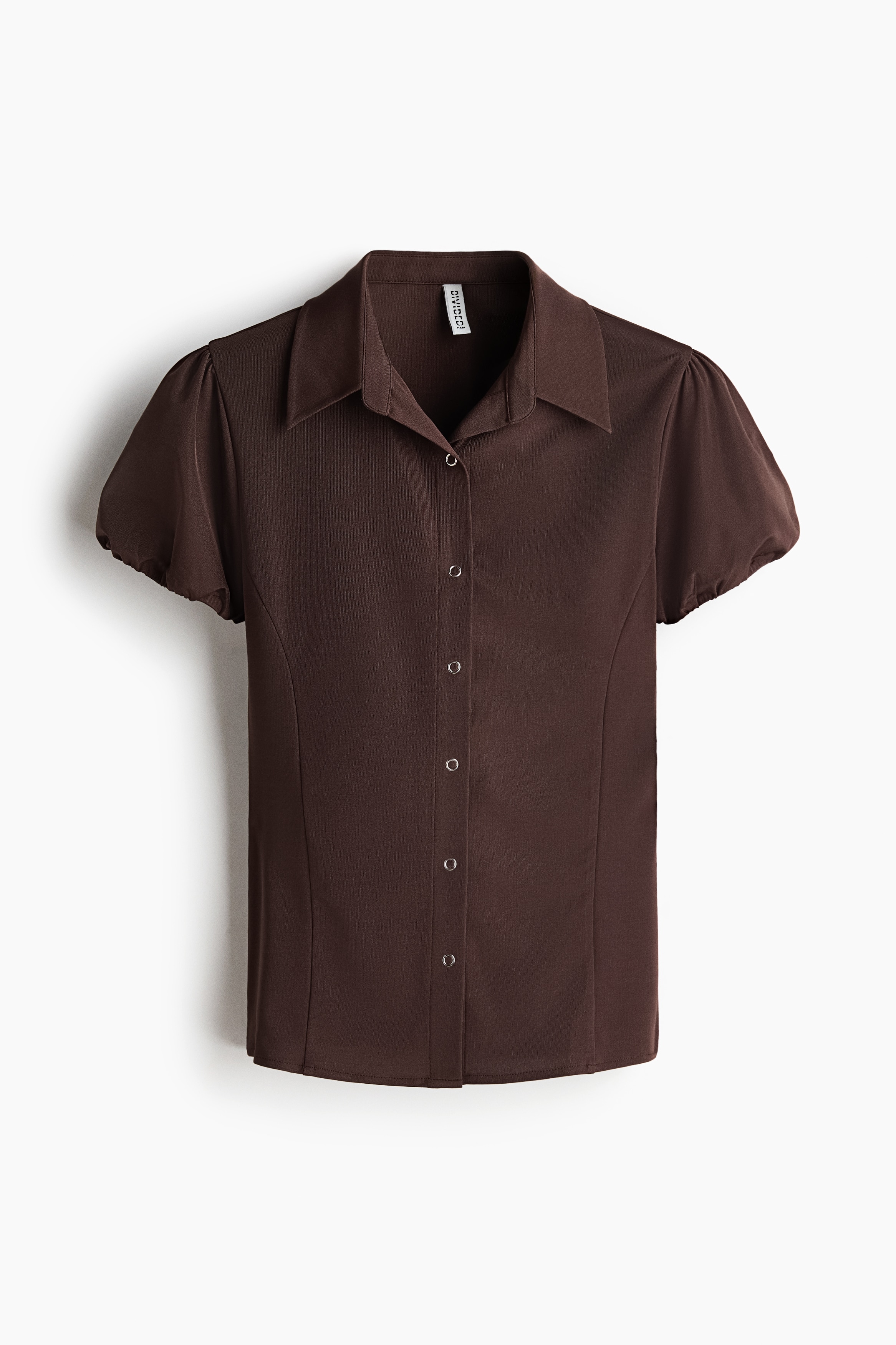 Puff-sleeved top - Dark brown/Cream