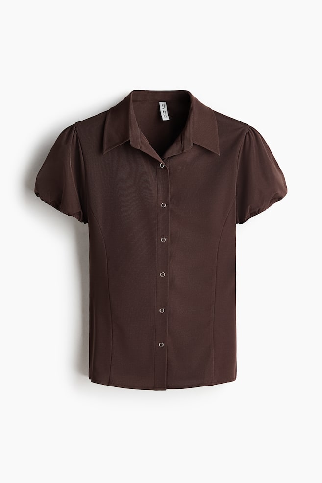Puff-Sleeved Top - Dark brown/Cream - 1