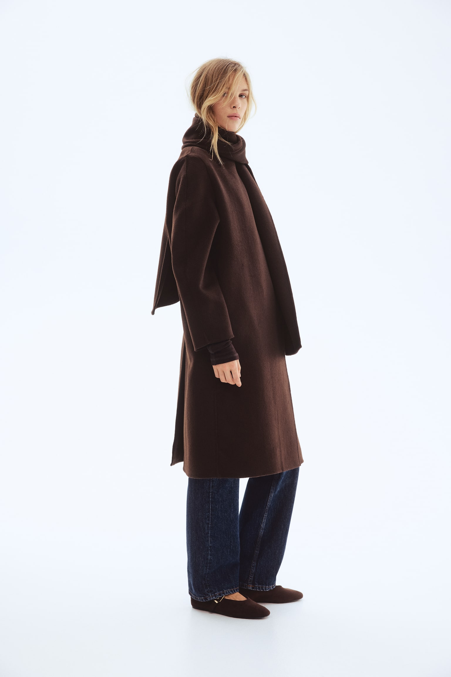 Handmade wool-blend coat - Dark brown/Beige - 4