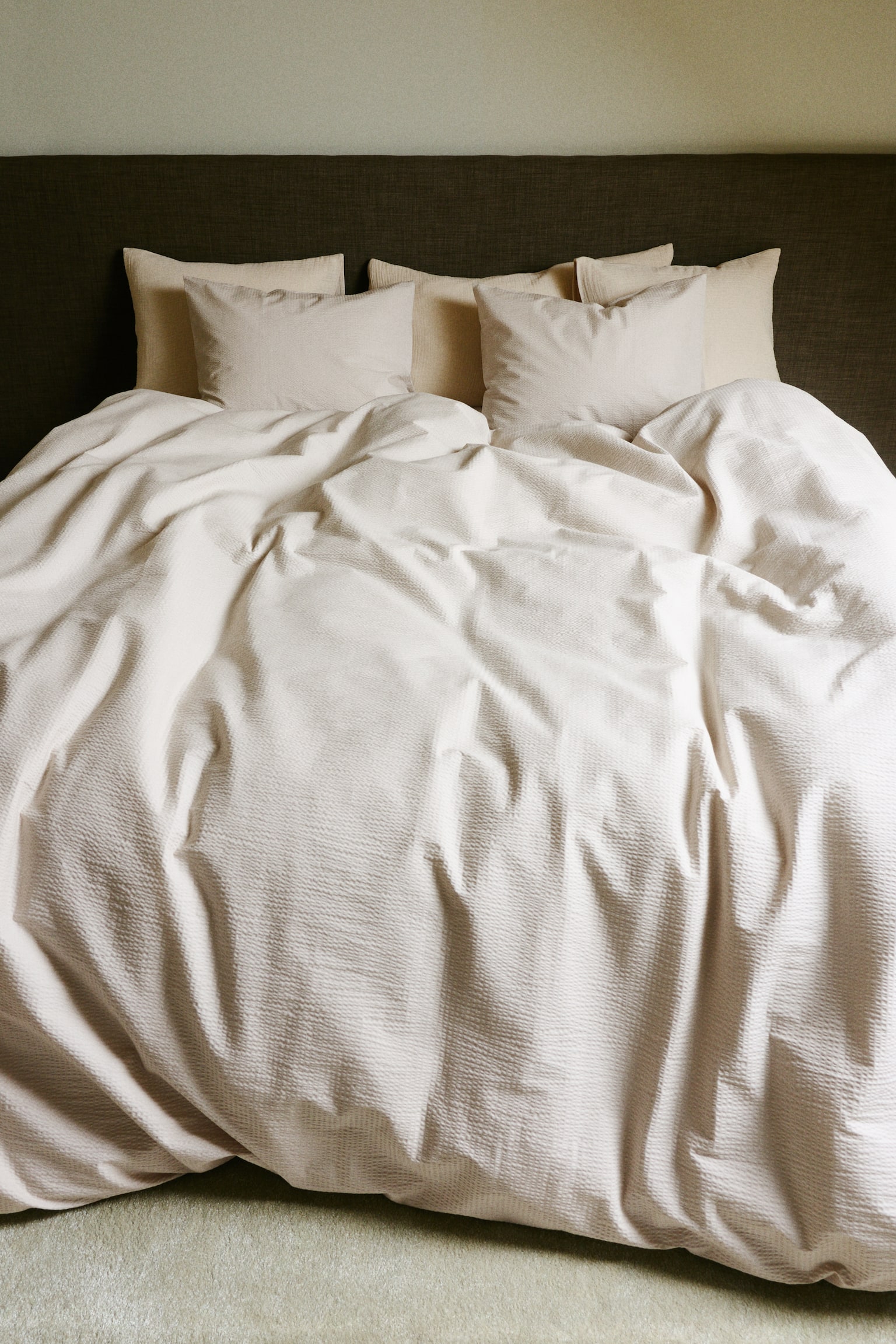 Seersucker-Bettwäsche für Doppelbett/King-Size - Hellbeige/Hellblau/Weiß/Helles Mattblau/Hellbeige - 1
