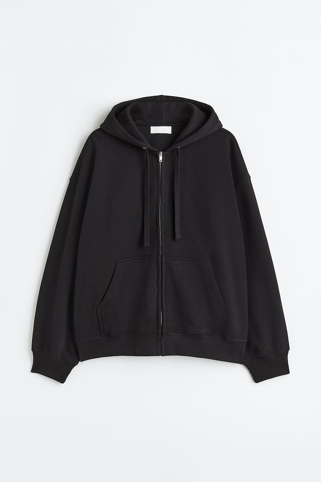 Oversized Fit Cotton zip-through hoodie - Off-black/Fern green/Off-white - 2