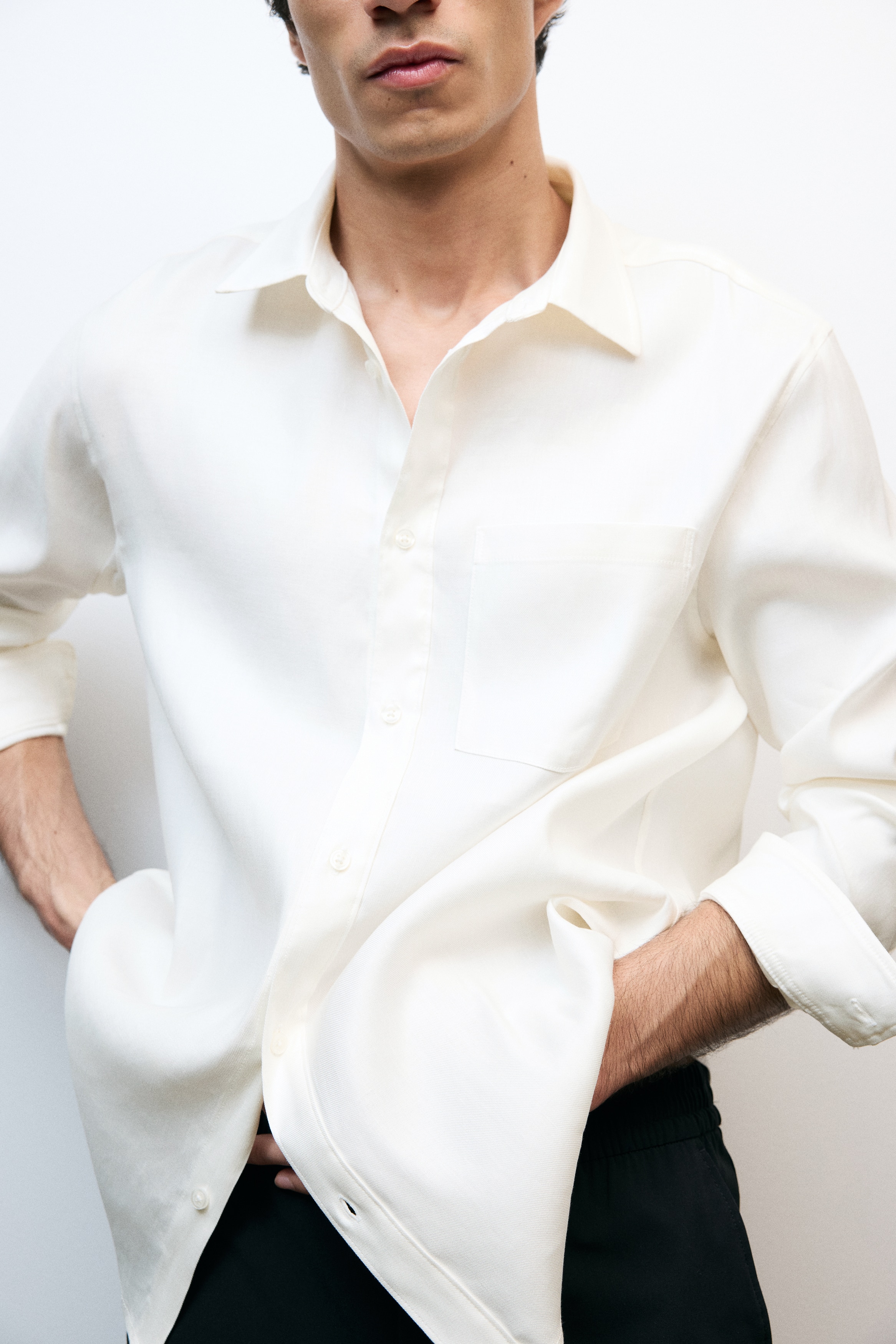 Regular Fit Skjorte i linmiks - Hvit/Beige