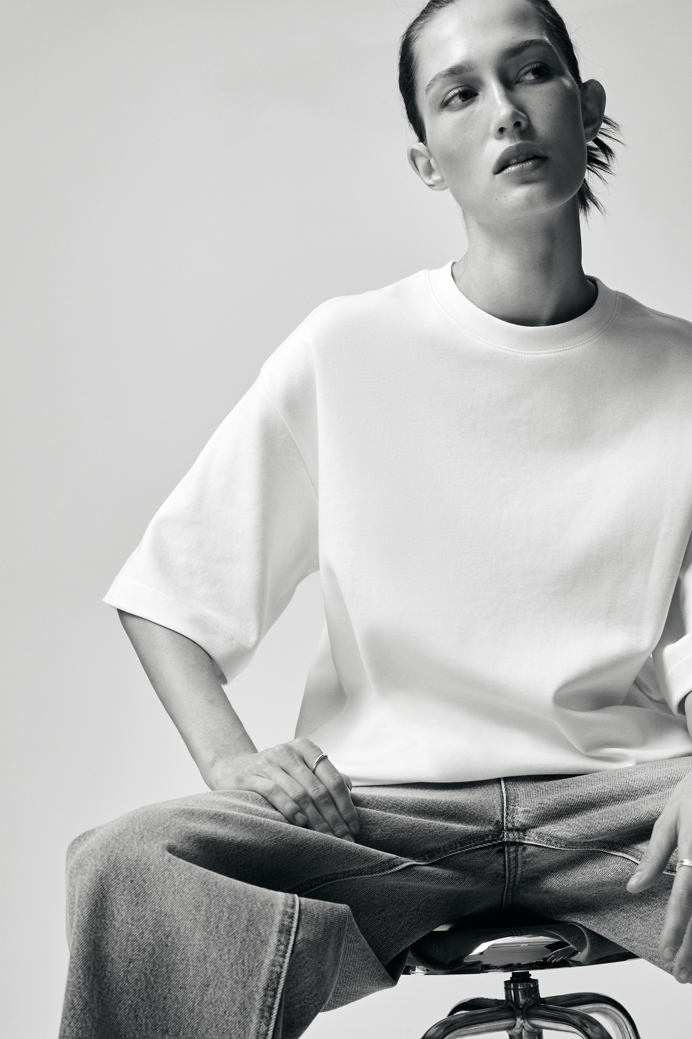 Tricou din jerseu interlock - Alb/Negru/Mov-prăfuit