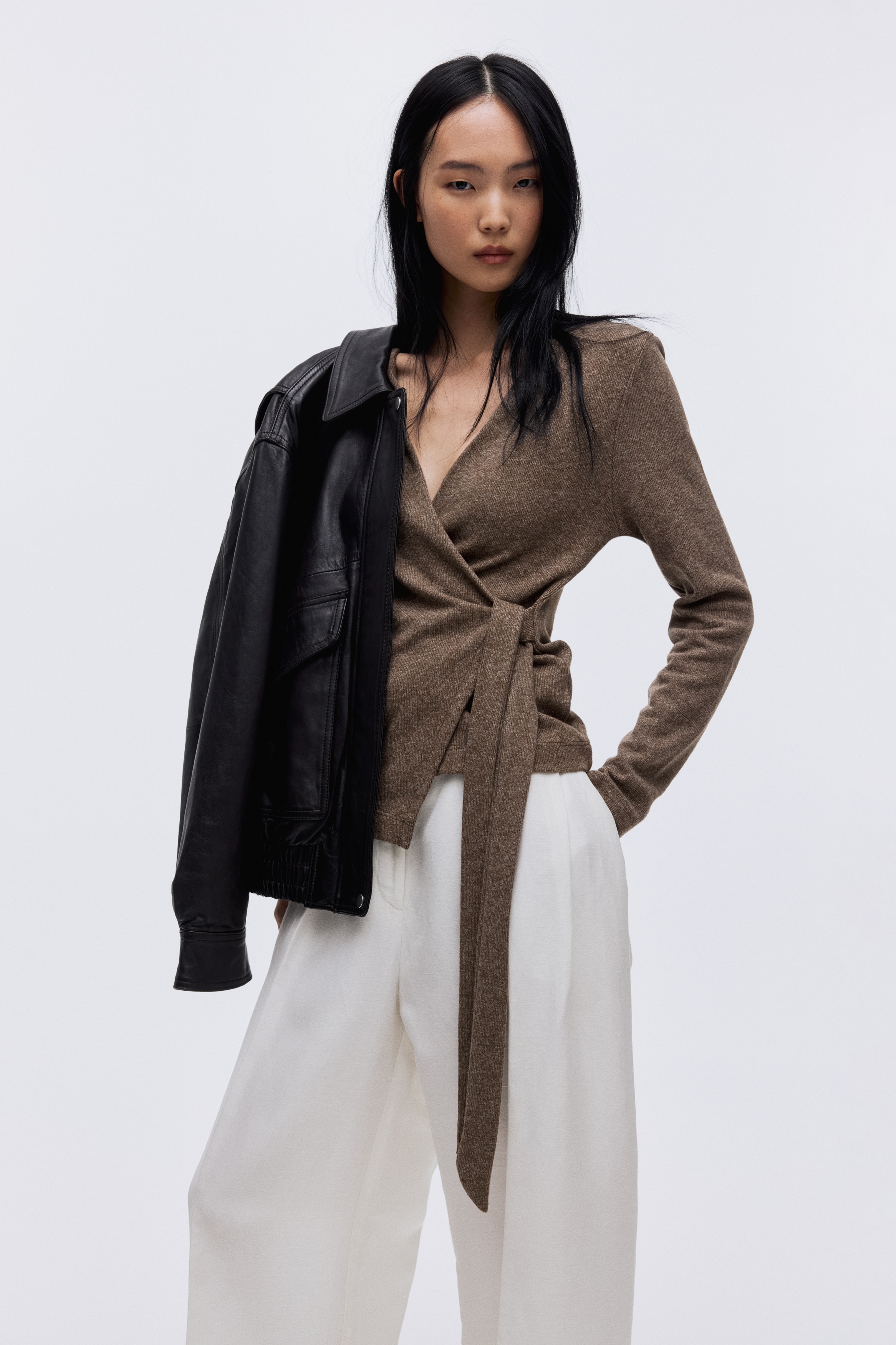 Cardigan incrociato - Marrone mélange/Beige mélange/Grigio scuro mélange