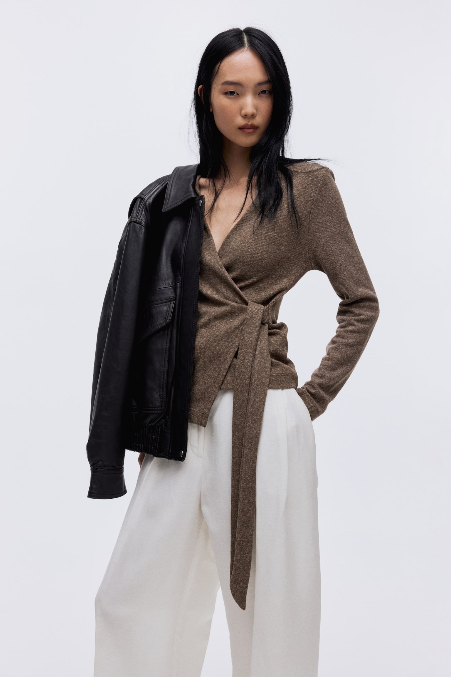 Gilet croisé - Marron chiné/Dark grey marl/Beige chiné - 2