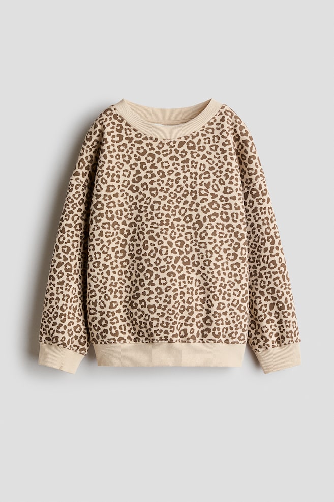 Brushed-Inside Sweatshirt - Light beige/leopard print/Light pink/Light purple/Light dusty pink/cherries/Pink/striped/Taupe/hearts/Light pink/Light blue/cherries/Dusty purple/hearts/Pink/hearts/Pink/Turquoise/hearts/Cream/hearts/Light pink/hearts - 1