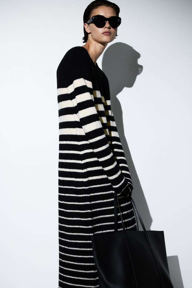 Rib-knit dress - Black/Cream striped/Dark grey - 3