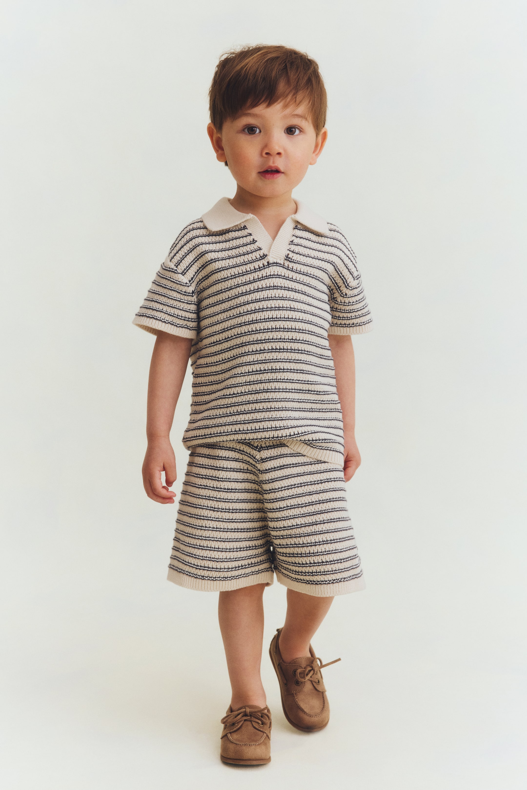 View larger image: 2-piece cotton-knit set - Light beige/Black striped - Kids | H&M 1